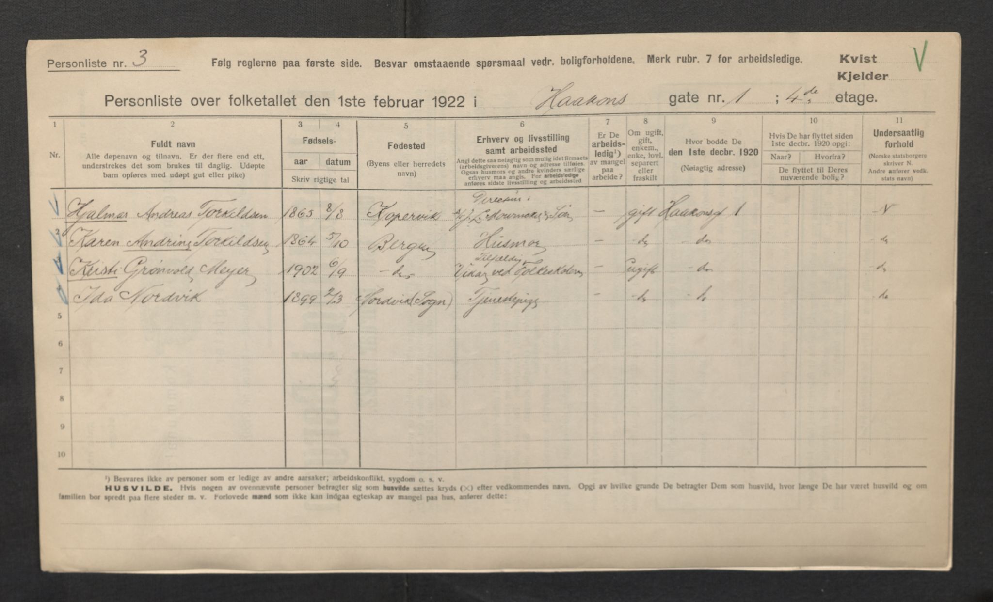 SAB, Municipal Census 1922 for Bergen, 1922, p. 11667