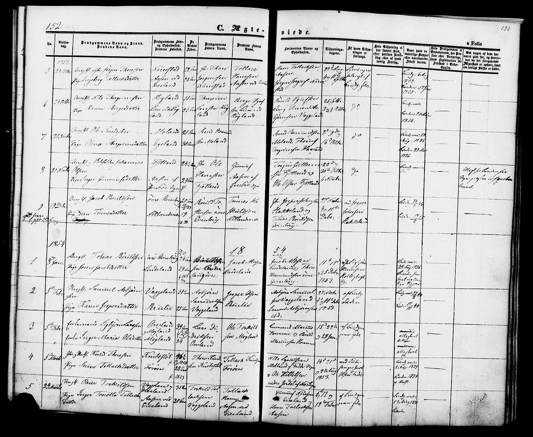 Fjotland sokneprestkontor, AV/SAK-1111-0010/F/Fa/L0001: Parish register (official) no. A 1, 1850-1879, p. 138