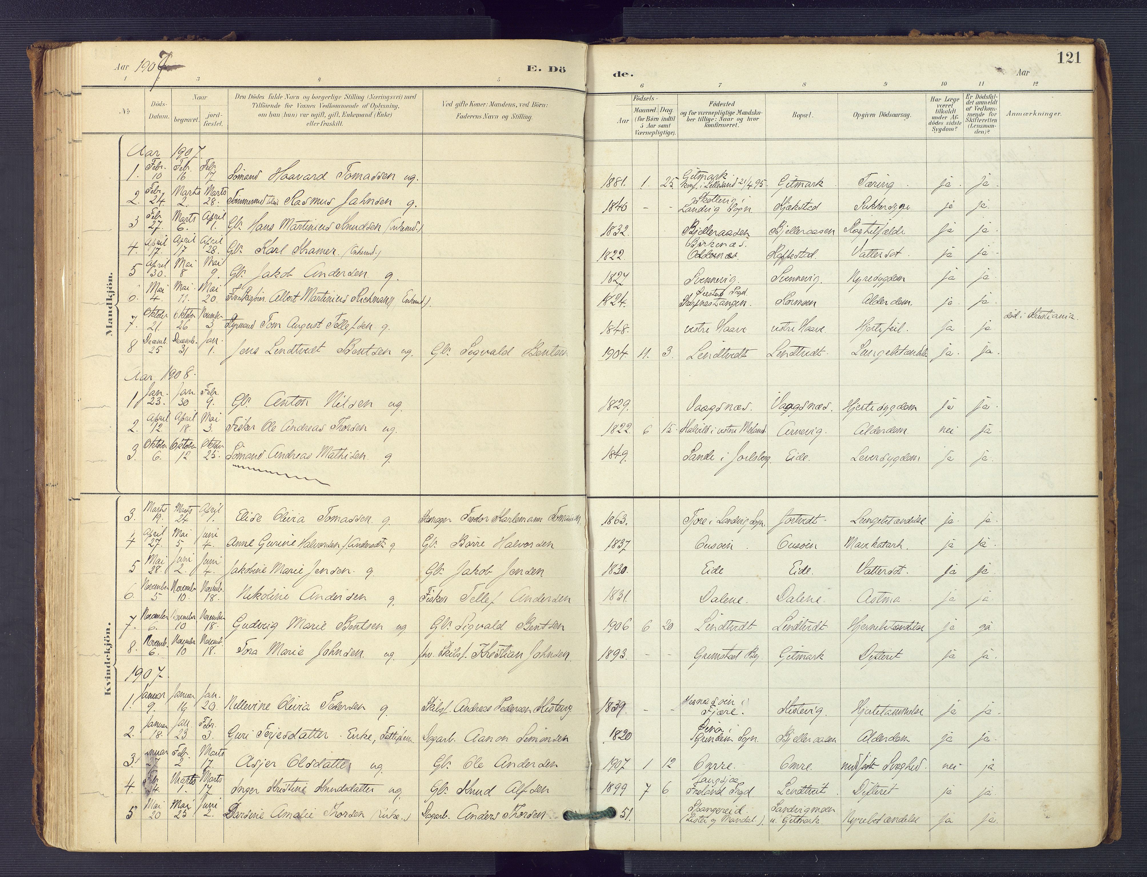 Hommedal sokneprestkontor, SAK/1111-0023/F/Fa/Faa/L0003: Parish register (official) no. A 3, 1885-1916, p. 121