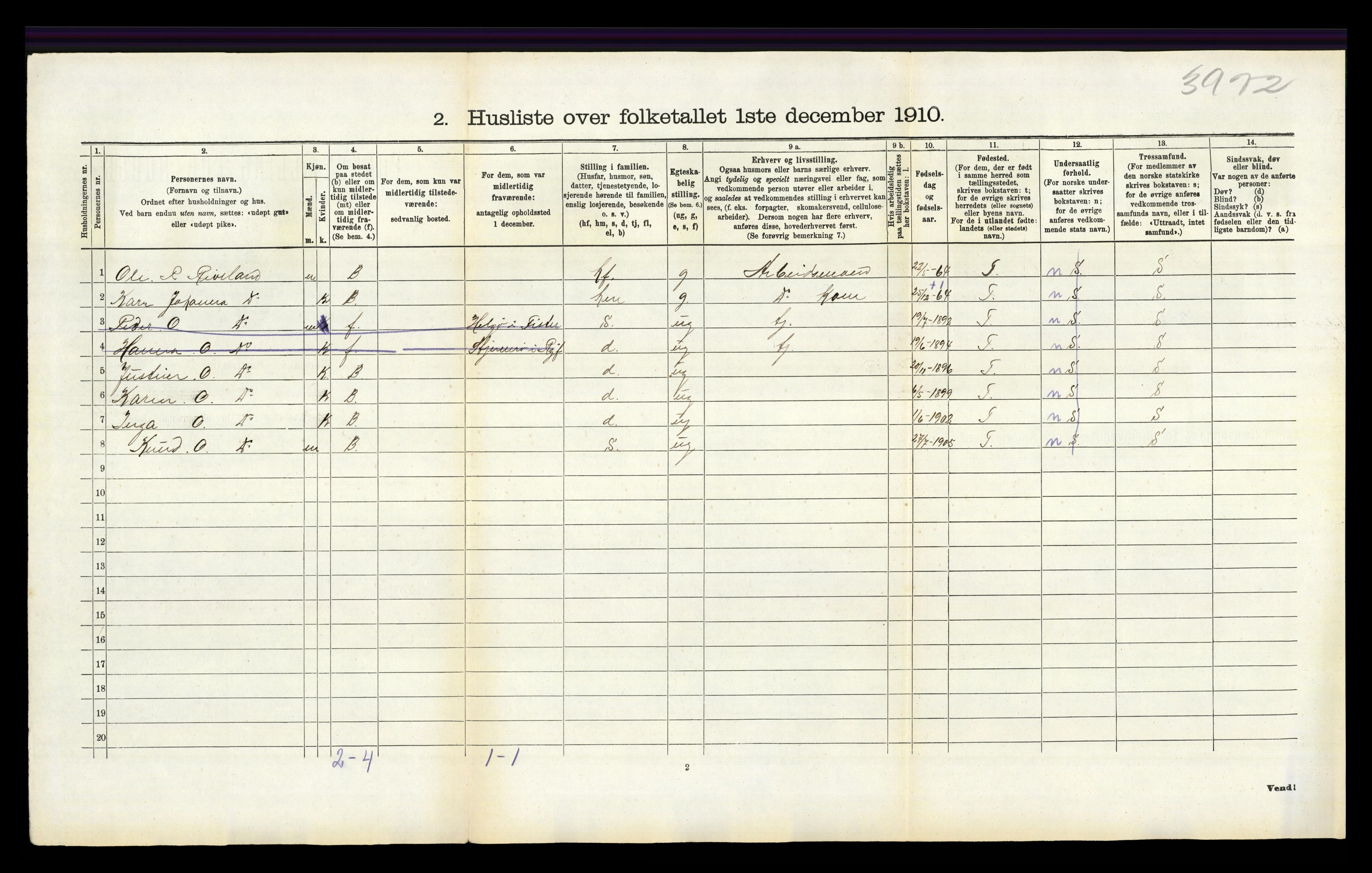 RA, 1910 census for Årdal, 1910, p. 292