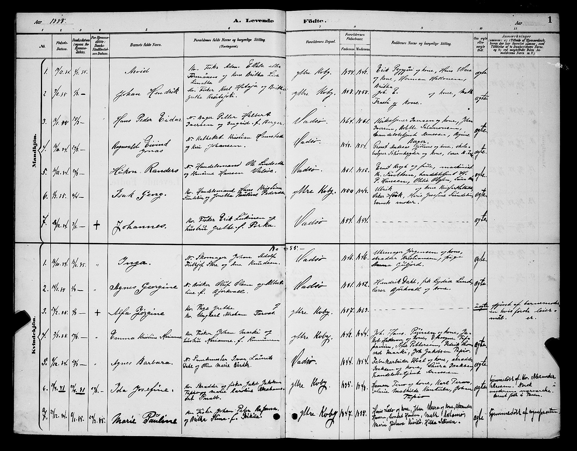Vadsø sokneprestkontor, AV/SATØ-S-1325/H/Hb/L0004klokker: Parish register (copy) no. 4, 1885-1895, p. 1
