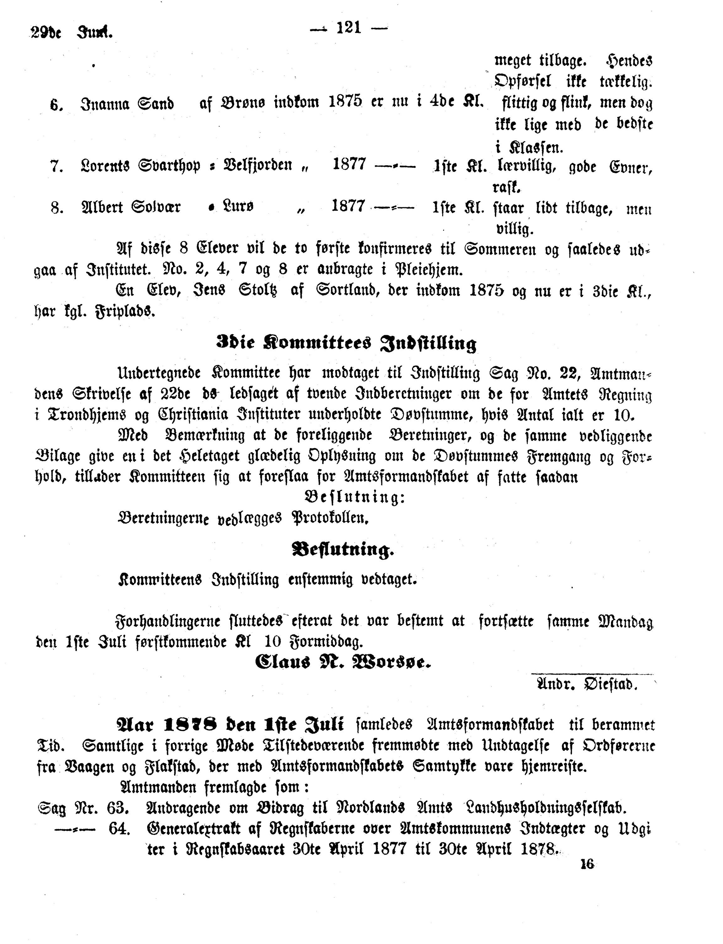 Nordland Fylkeskommune. Fylkestinget, AIN/NFK-17/176/A/Ac/L0012: Fylkestingsforhandlinger 1878, 1878, p. 121