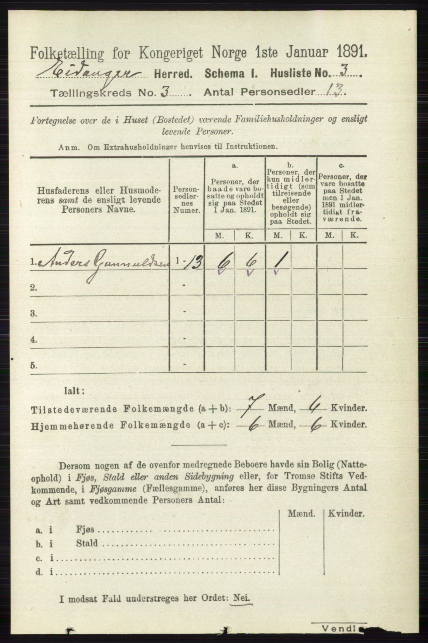 RA, 1891 census for 0813 Eidanger, 1891, p. 1450