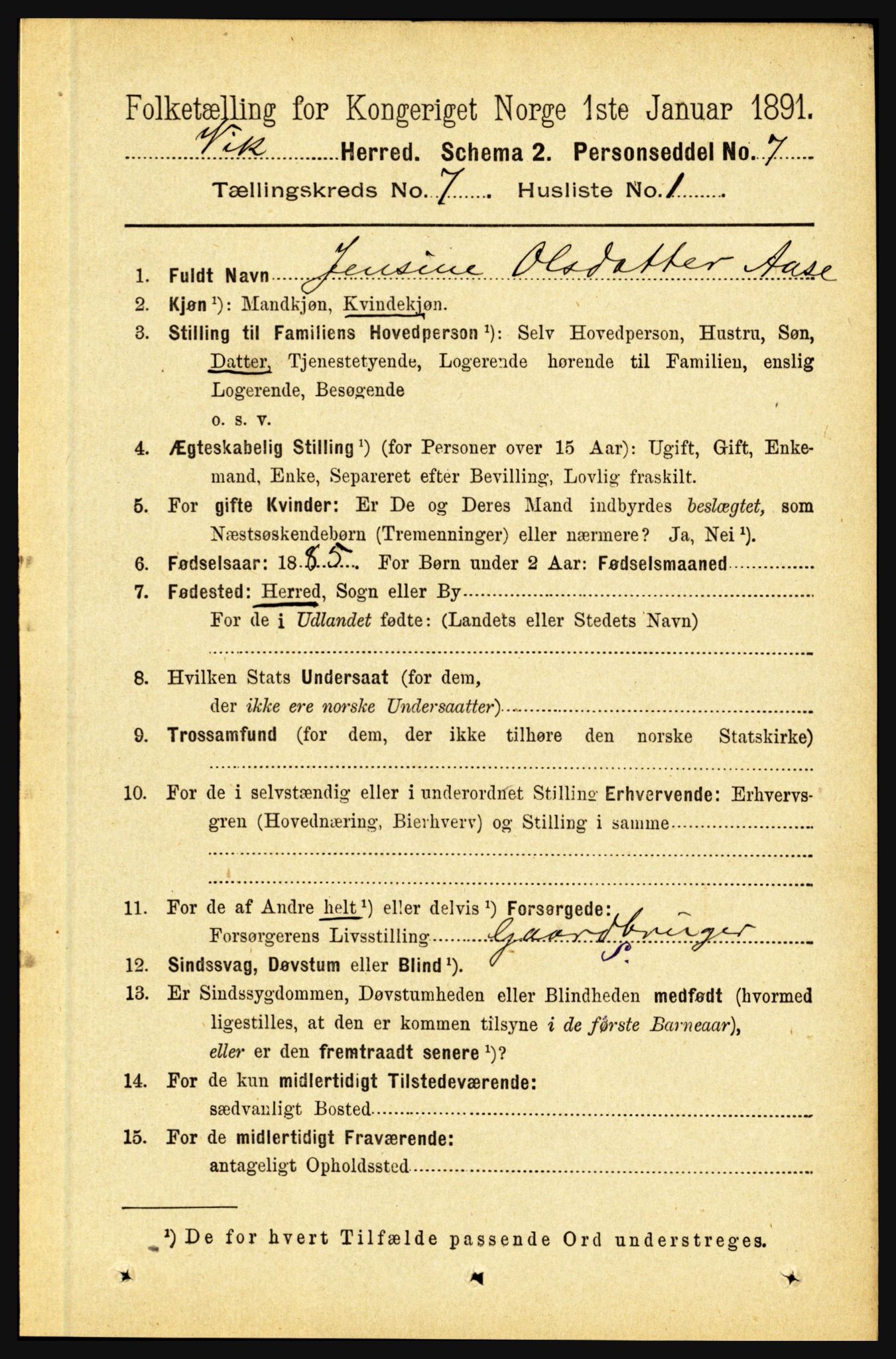 RA, 1891 census for 1417 Vik, 1891, p. 3233