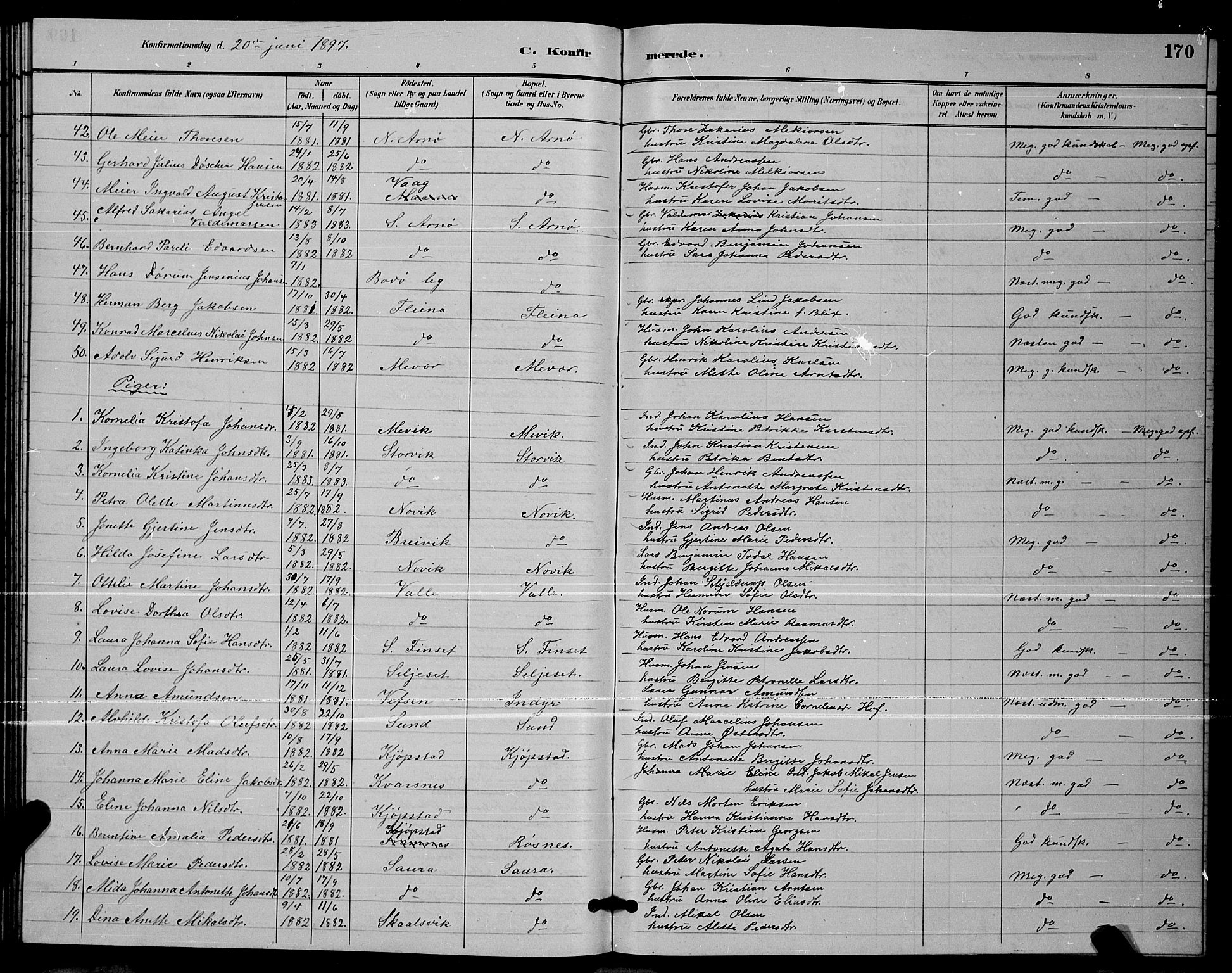 Ministerialprotokoller, klokkerbøker og fødselsregistre - Nordland, AV/SAT-A-1459/805/L0108: Parish register (copy) no. 805C04, 1885-1899, p. 170