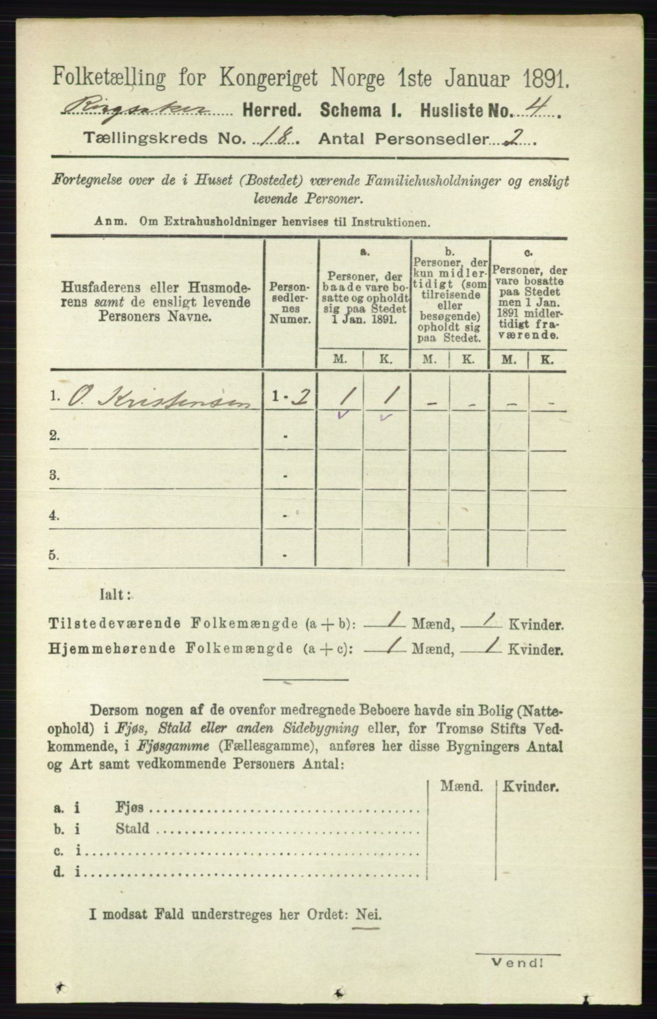 RA, 1891 census for 0412 Ringsaker, 1891, p. 10300