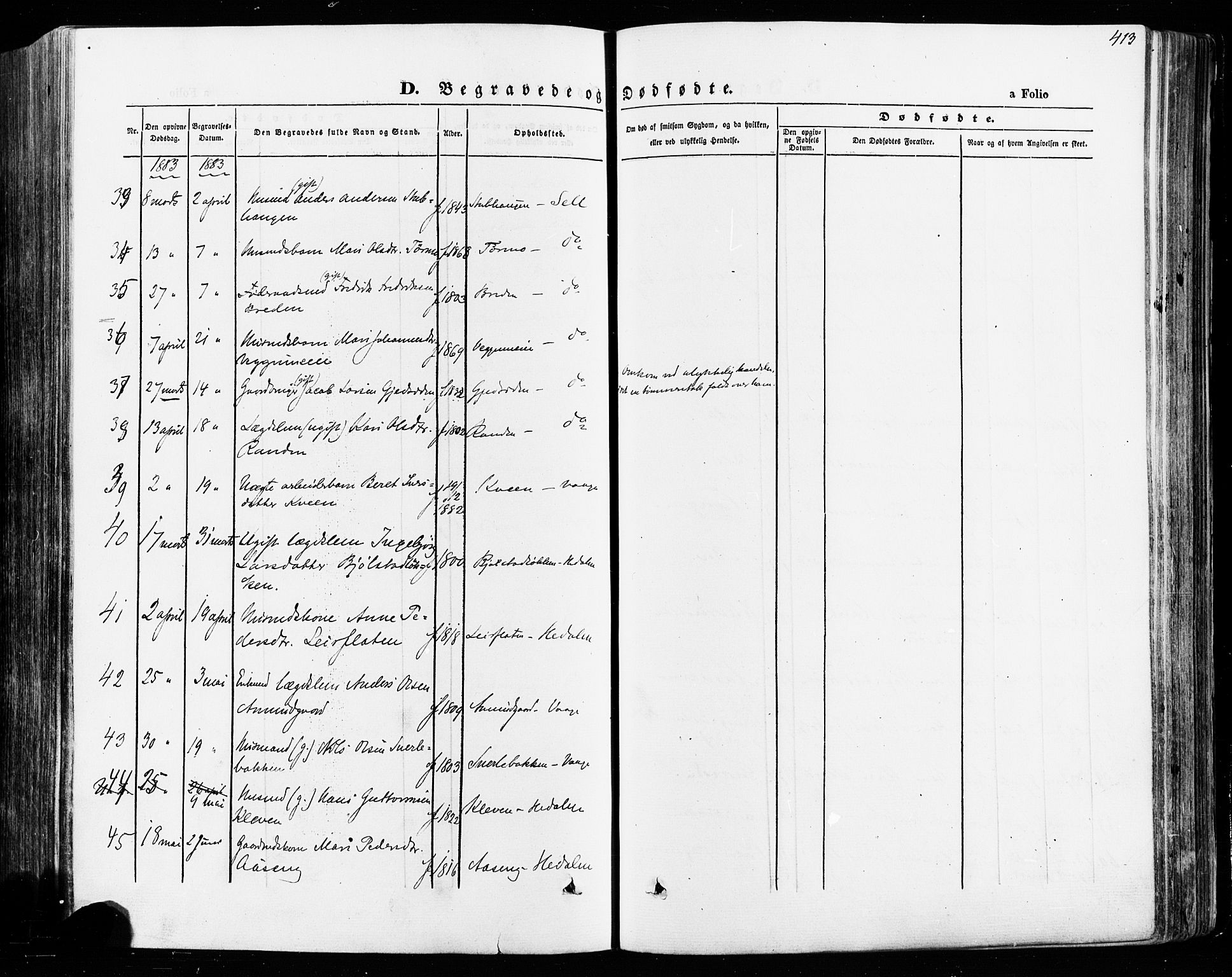 Vågå prestekontor, AV/SAH-PREST-076/H/Ha/Haa/L0007: Parish register (official) no. 7 /1, 1872-1886, p. 413