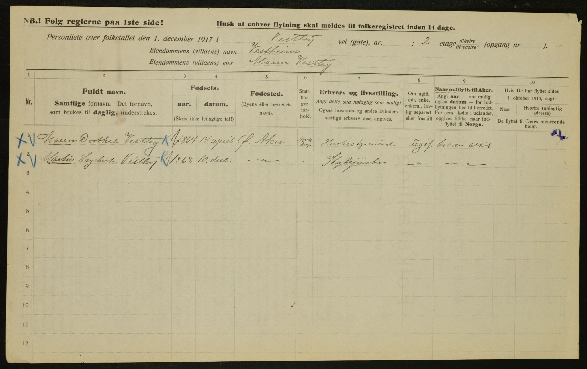 OBA, Municipal Census 1917 for Aker, 1917, p. 31491