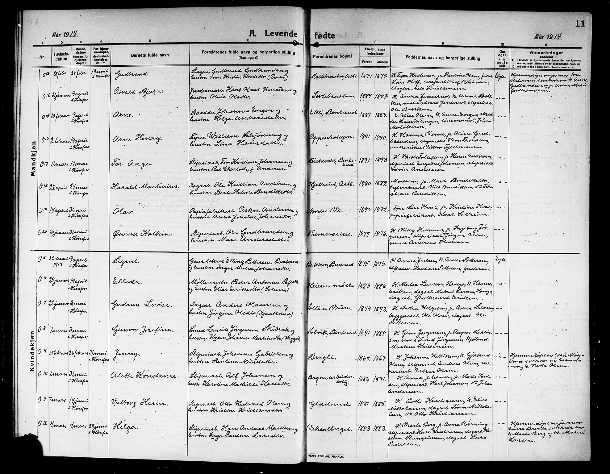 Norderhov kirkebøker, AV/SAKO-A-237/G/Ga/L0009: Parish register (copy) no. I 9, 1913-1920, p. 11