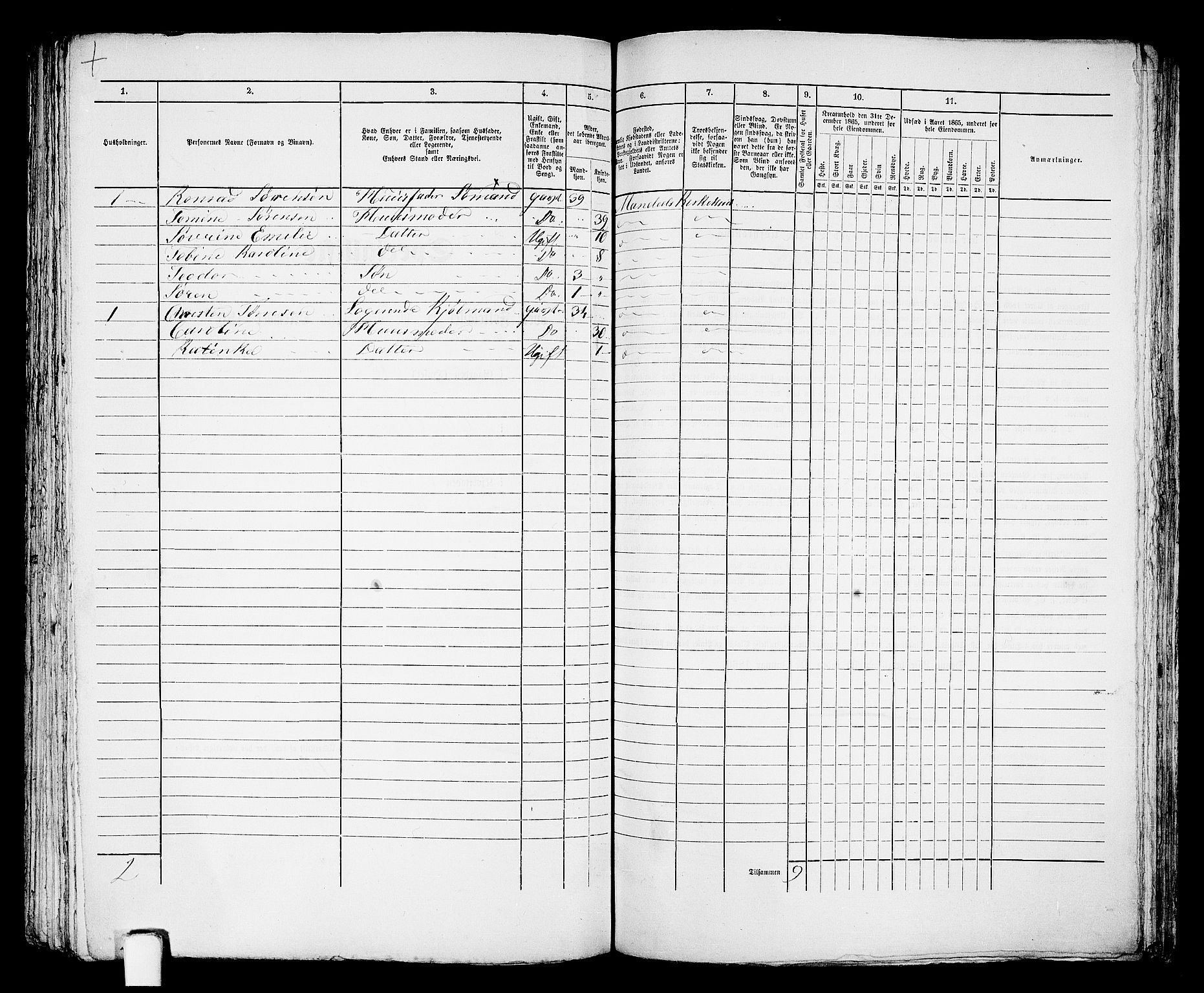 RA, 1865 census for Mandal/Mandal, 1865, p. 851