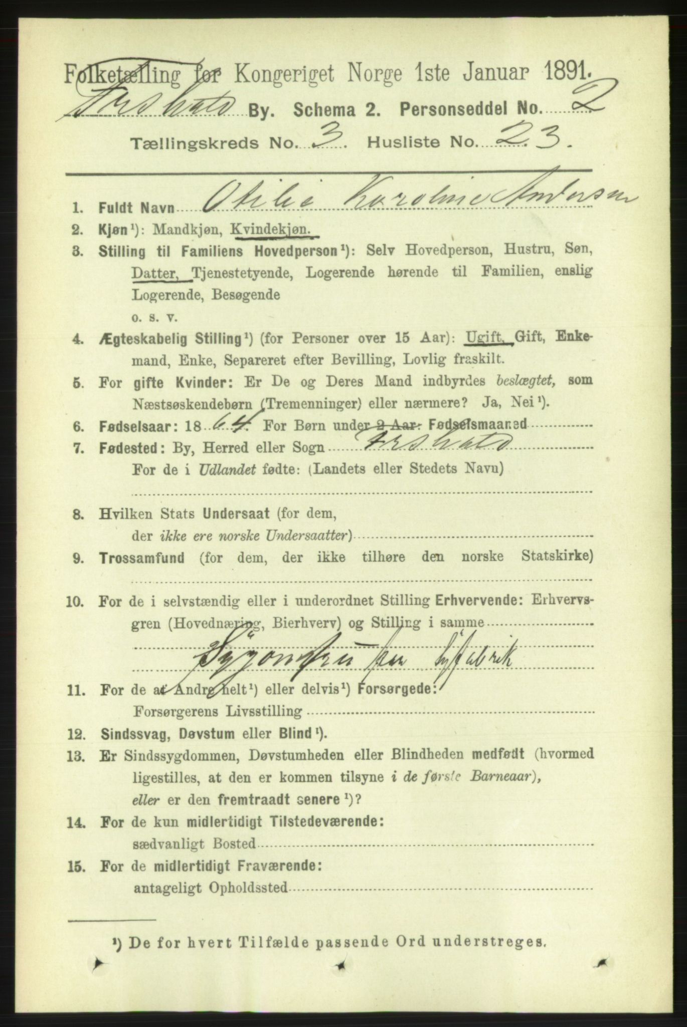 RA, 1891 census for 0101 Fredrikshald, 1891, p. 3475