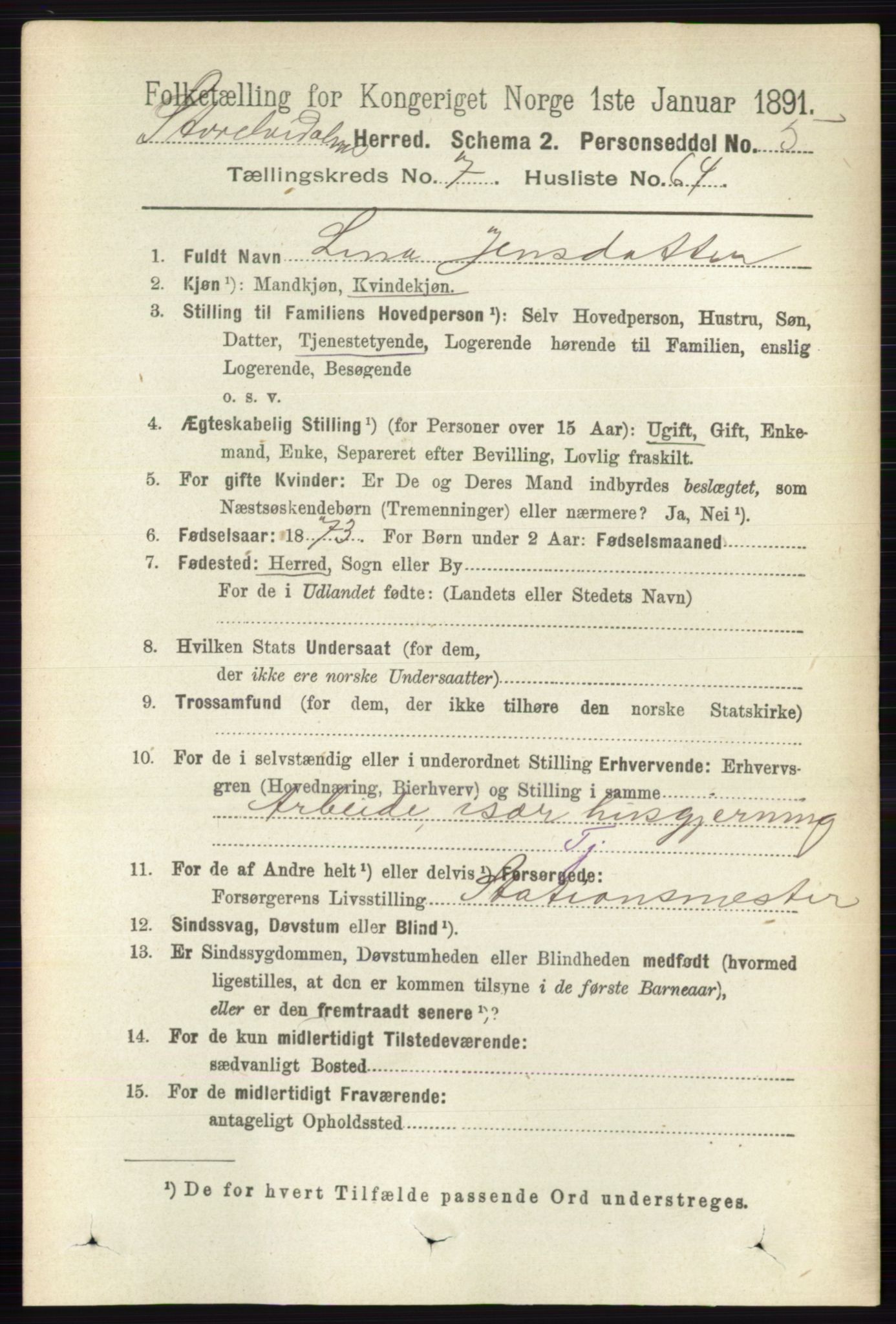 RA, 1891 census for 0430 Stor-Elvdal, 1891, p. 3176