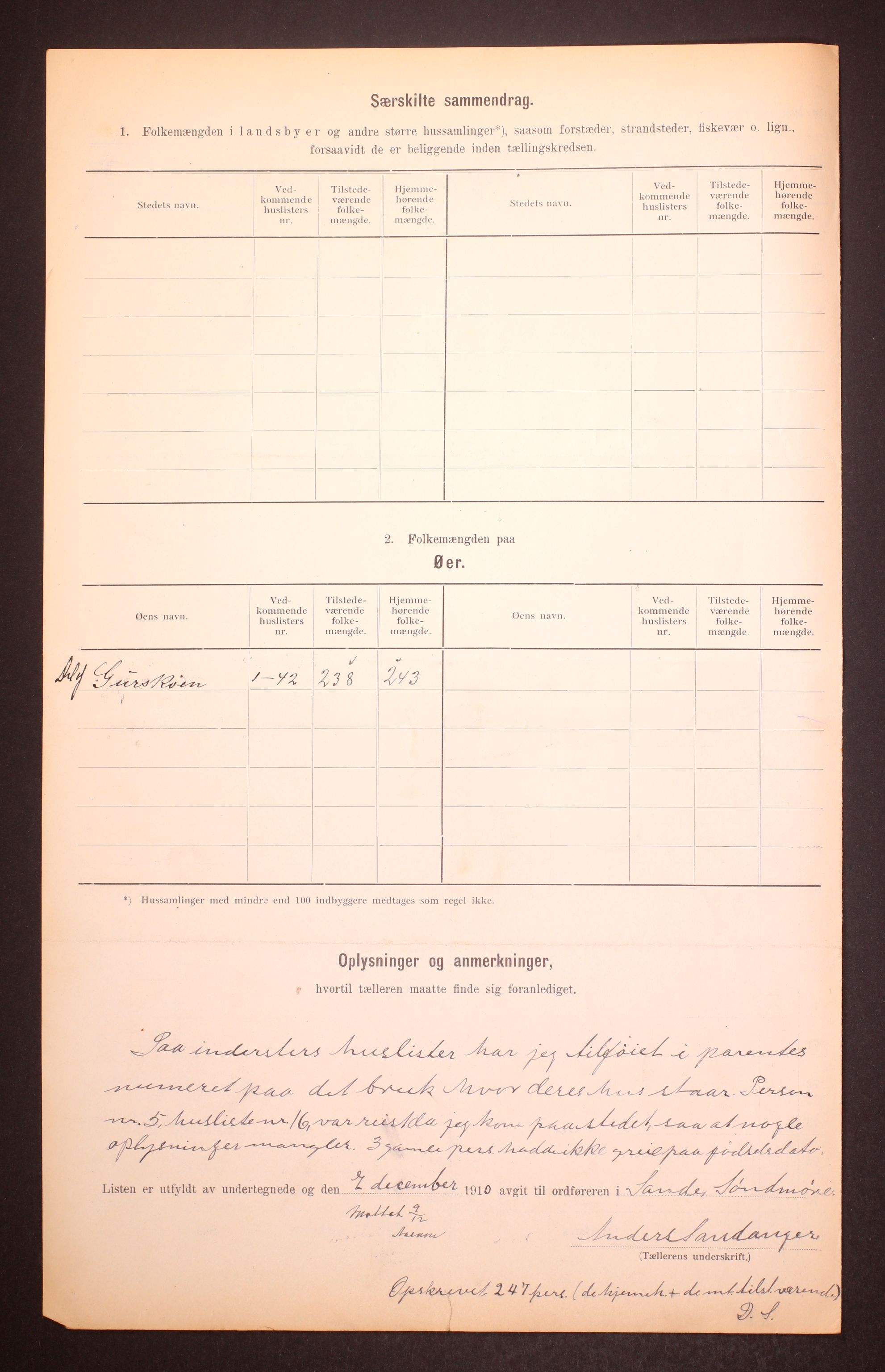 RA, 1910 census for Sande, 1910, p. 6