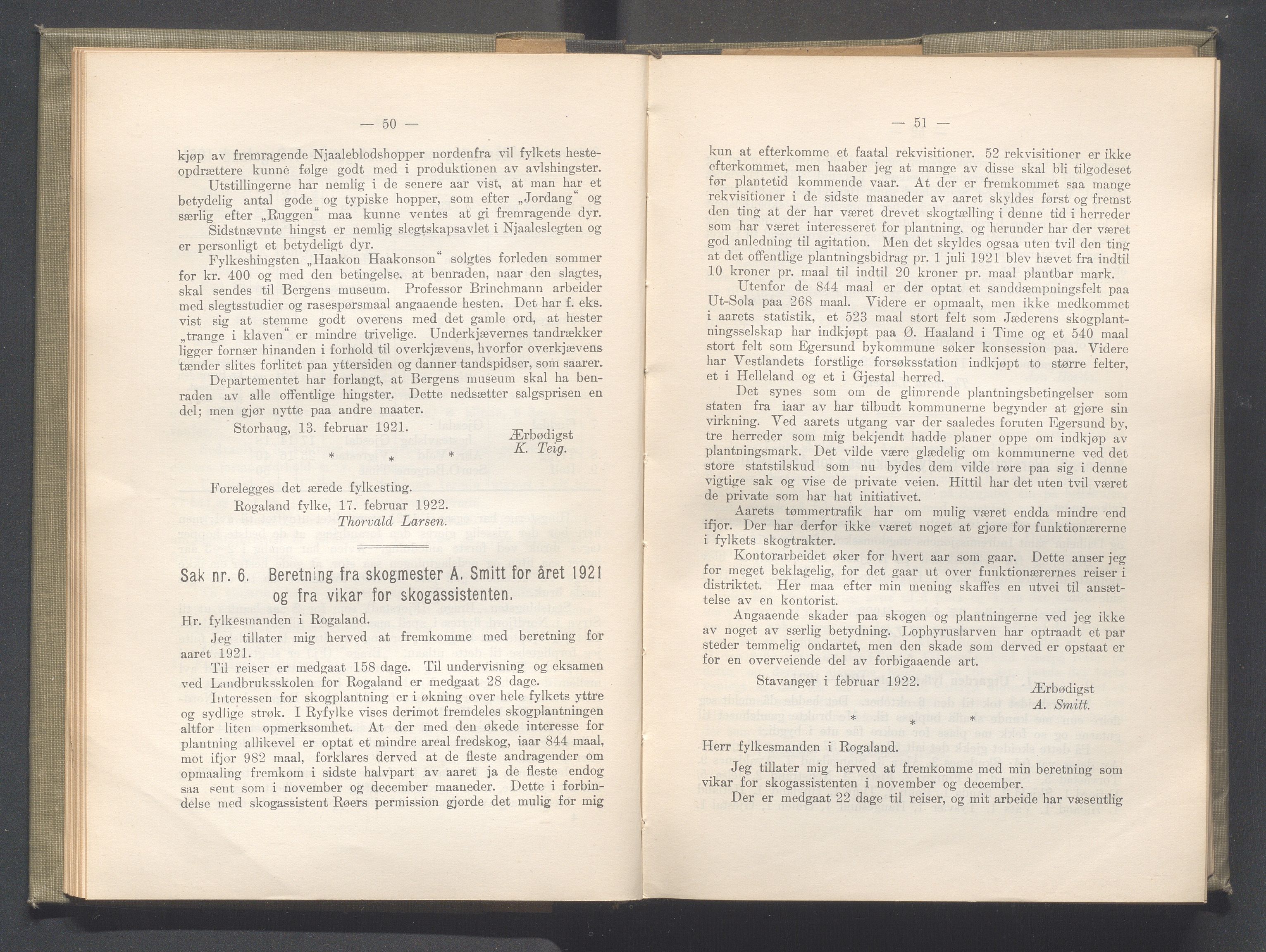 Rogaland fylkeskommune - Fylkesrådmannen , IKAR/A-900/A/Aa/Aaa/L0041: Møtebok , 1922, p. 50-51