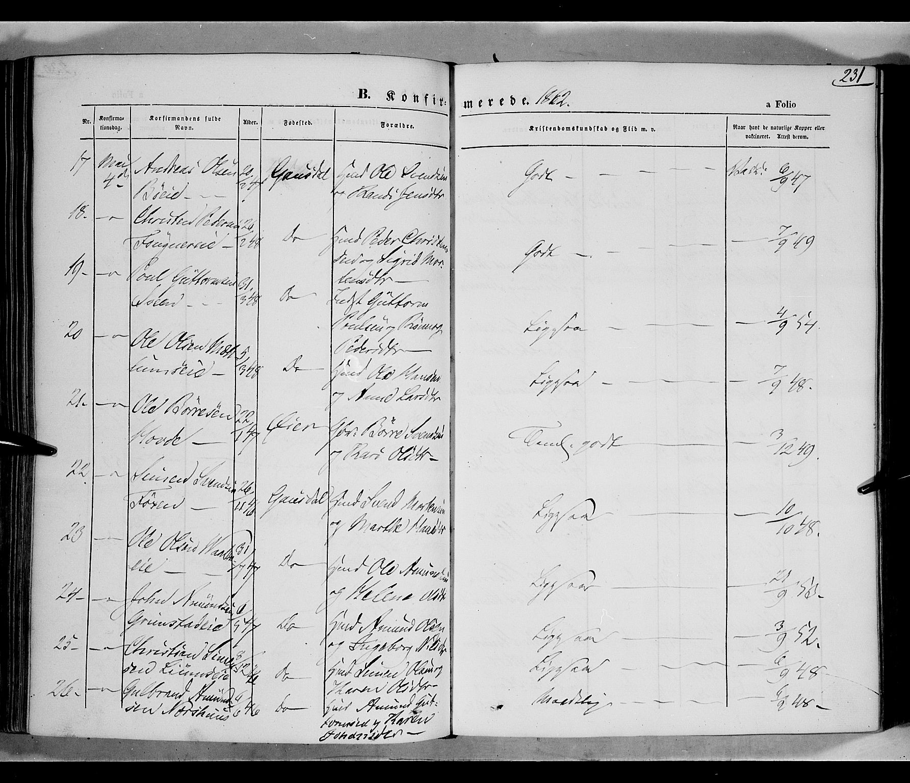 Gausdal prestekontor, AV/SAH-PREST-090/H/Ha/Haa/L0009: Parish register (official) no. 9, 1862-1873, p. 231