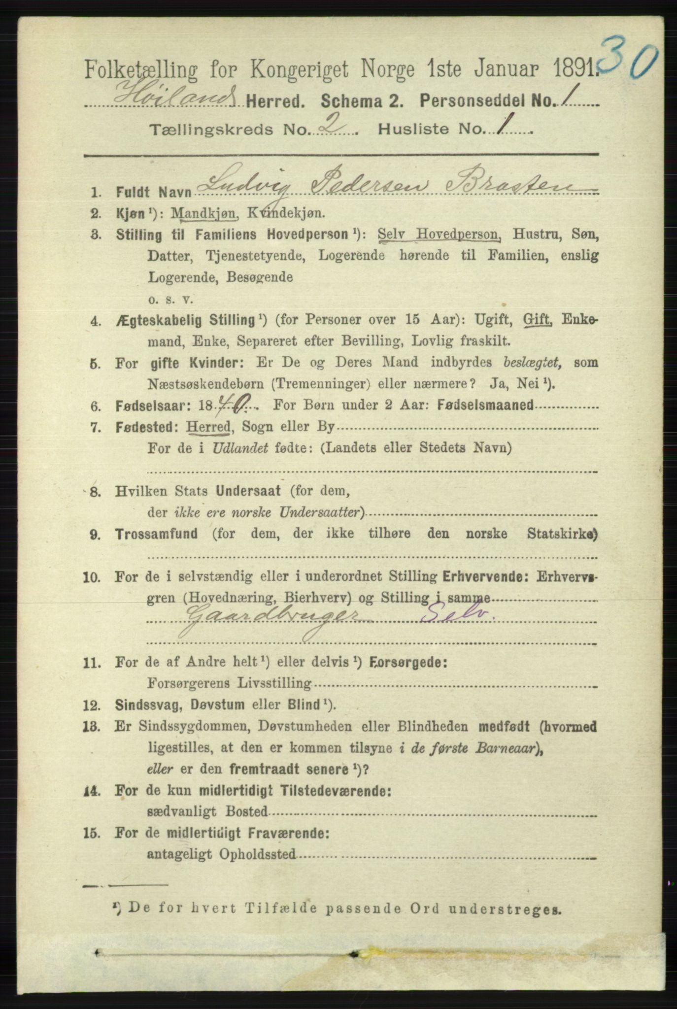 RA, 1891 census for 1123 Høyland, 1891, p. 329