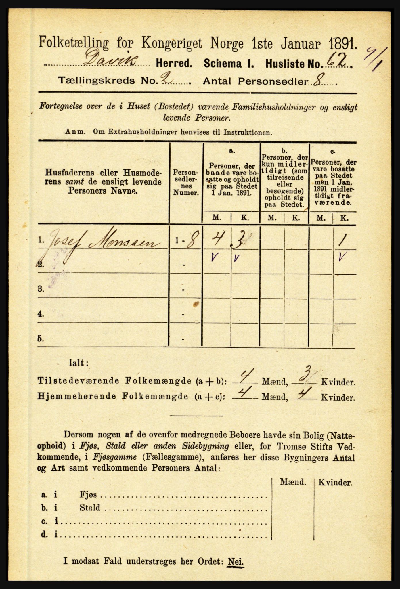 RA, 1891 census for 1442 Davik, 1891, p. 506