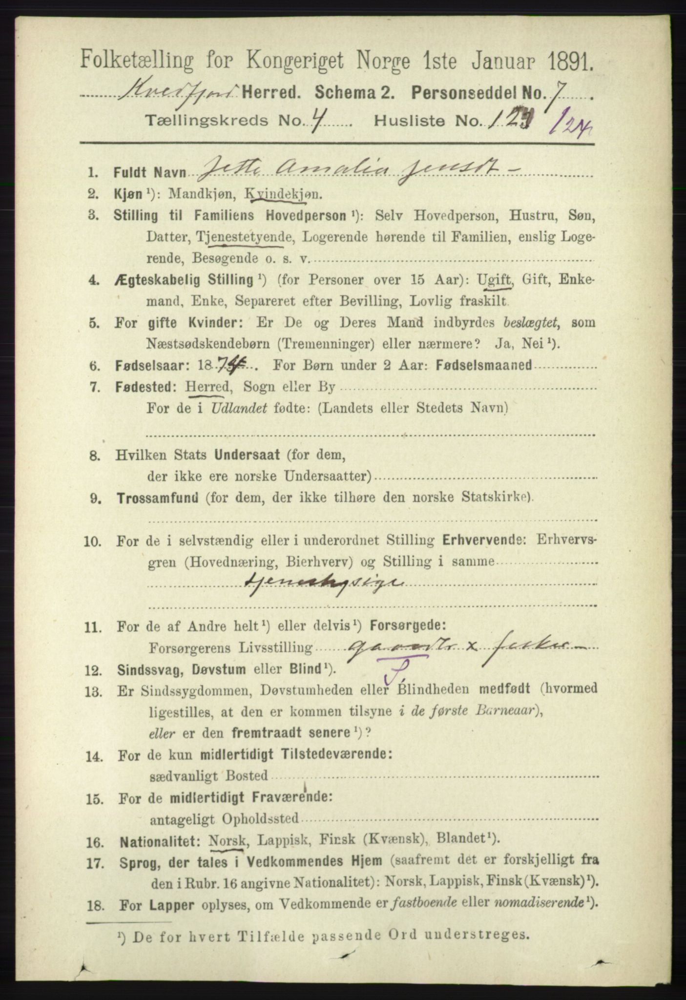 RA, 1891 census for 1911 Kvæfjord, 1891, p. 2684