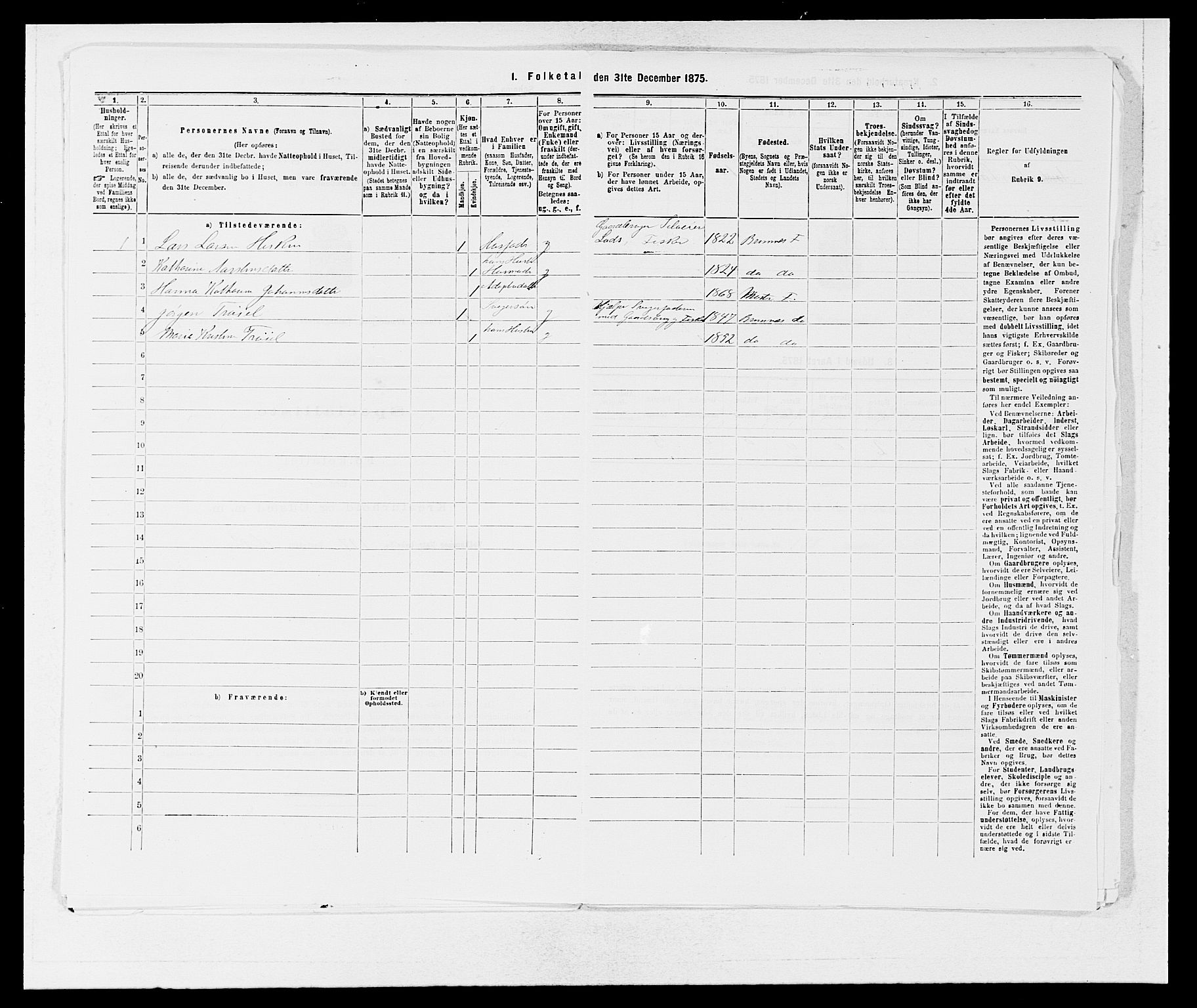 SAB, 1875 census for 1218P Finnås, 1875, p. 982