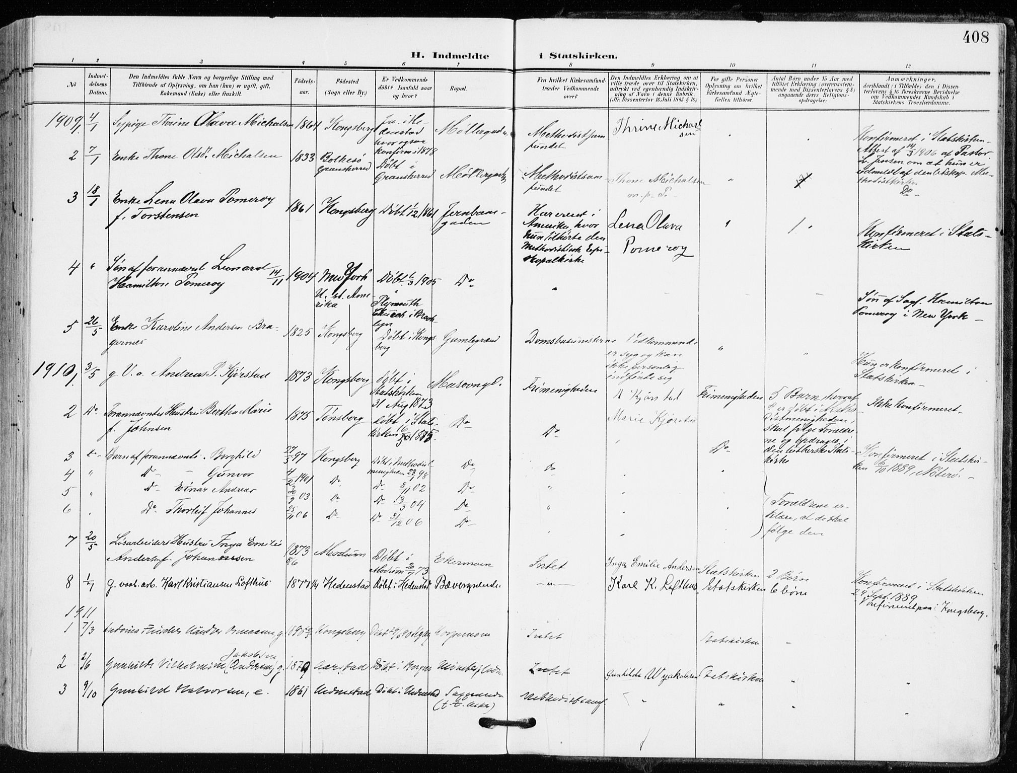 Kongsberg kirkebøker, AV/SAKO-A-22/F/Fb/L0004: Parish register (official) no. II 4, 1906-1918, p. 408