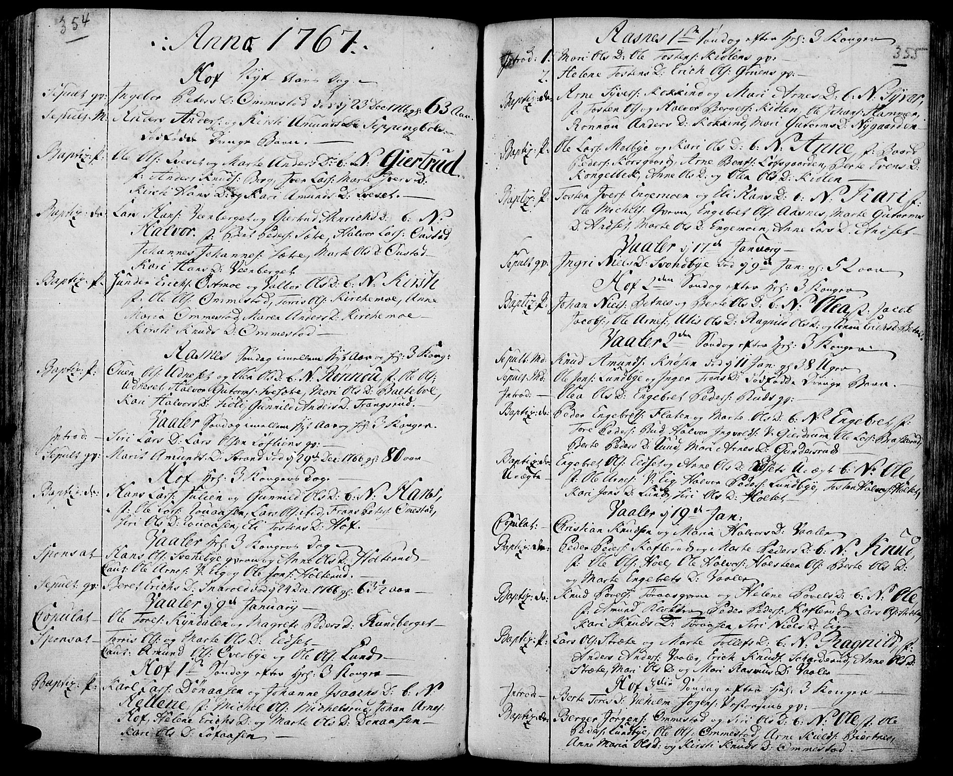 Hof prestekontor, SAH/PREST-038/H/Ha/Haa/L0003: Parish register (official) no. 3, 1750-1789, p. 354-355