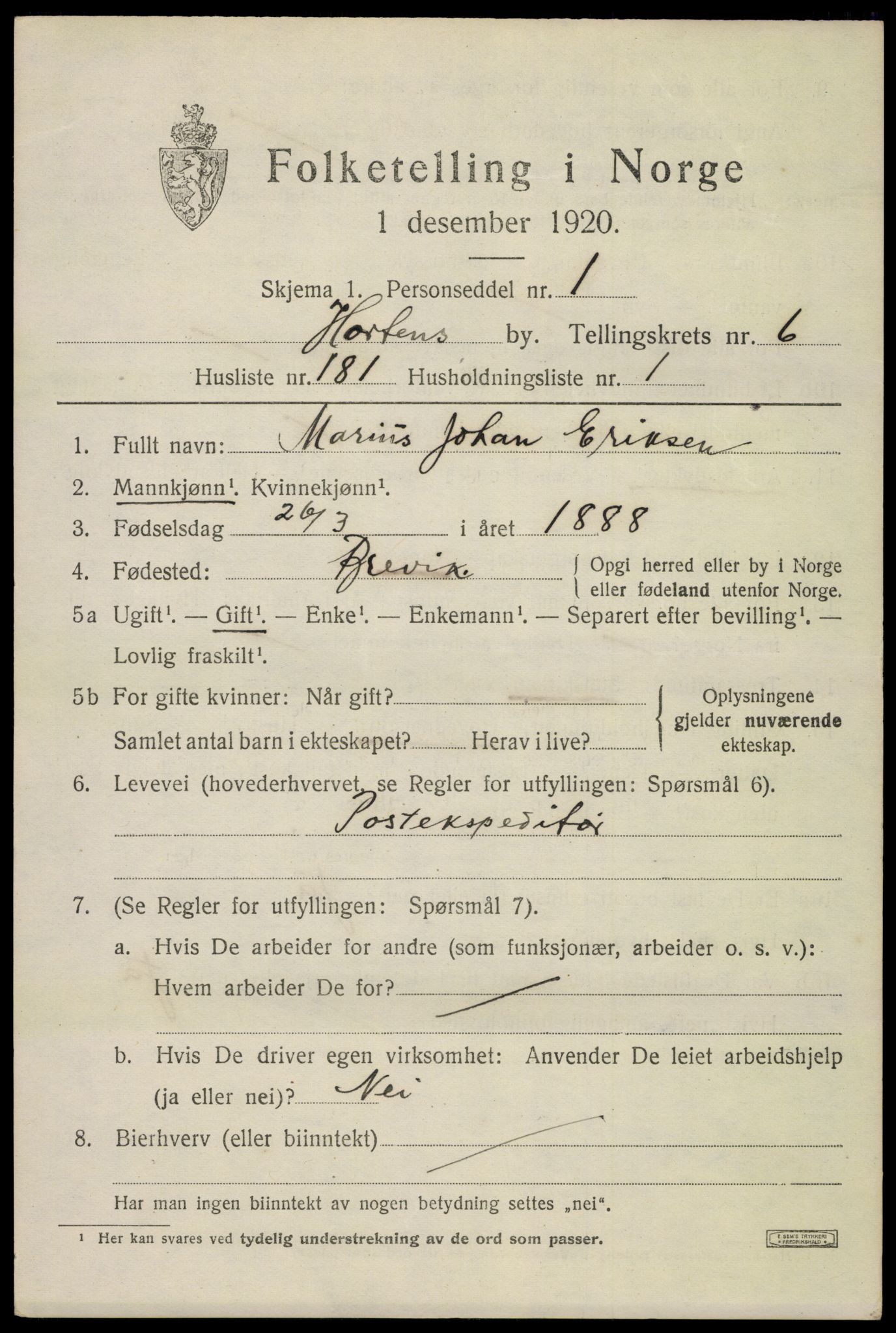 SAKO, 1920 census for Horten, 1920, p. 25449