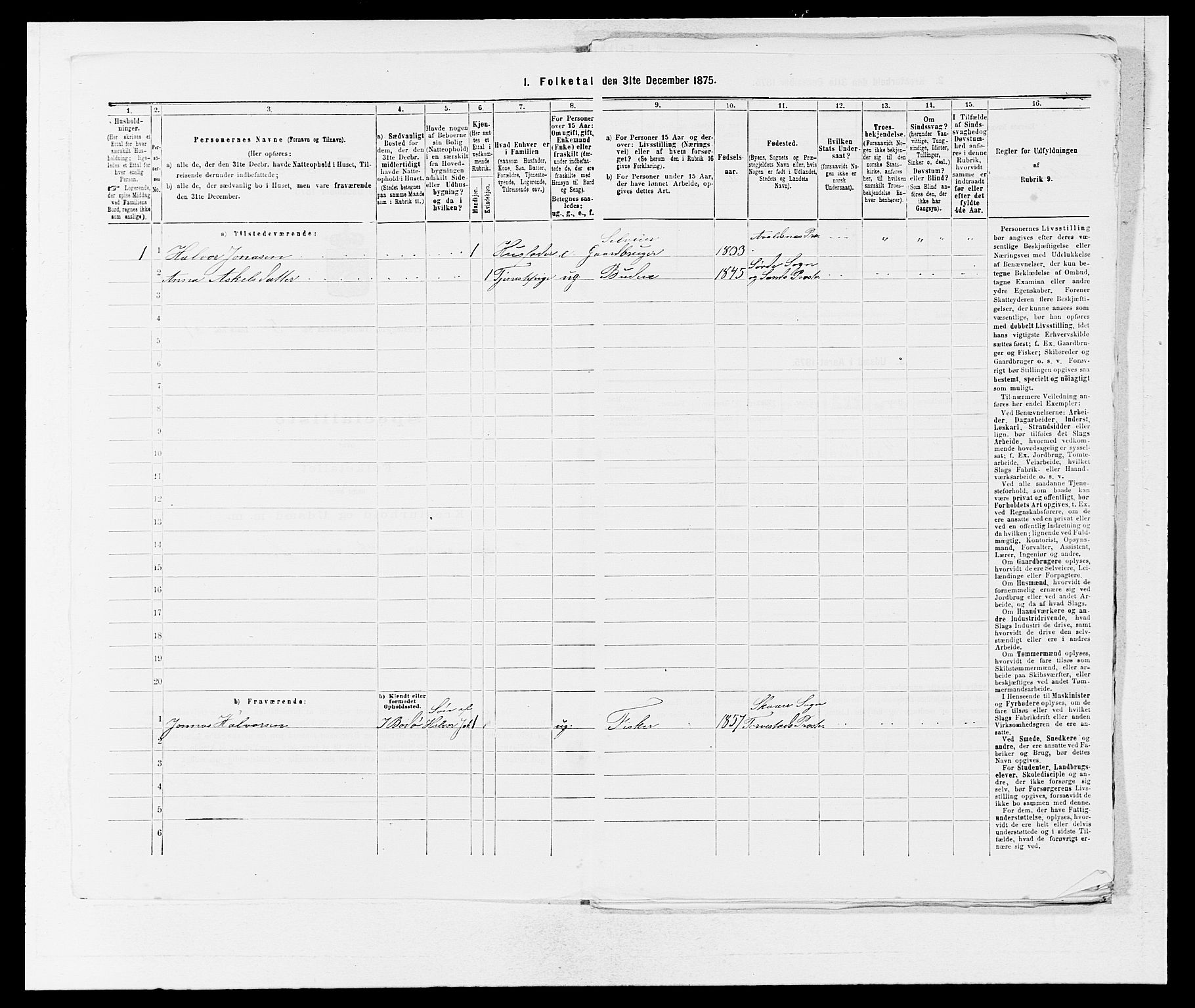 SAB, 1875 census for 1216P Sveio, 1875, p. 484