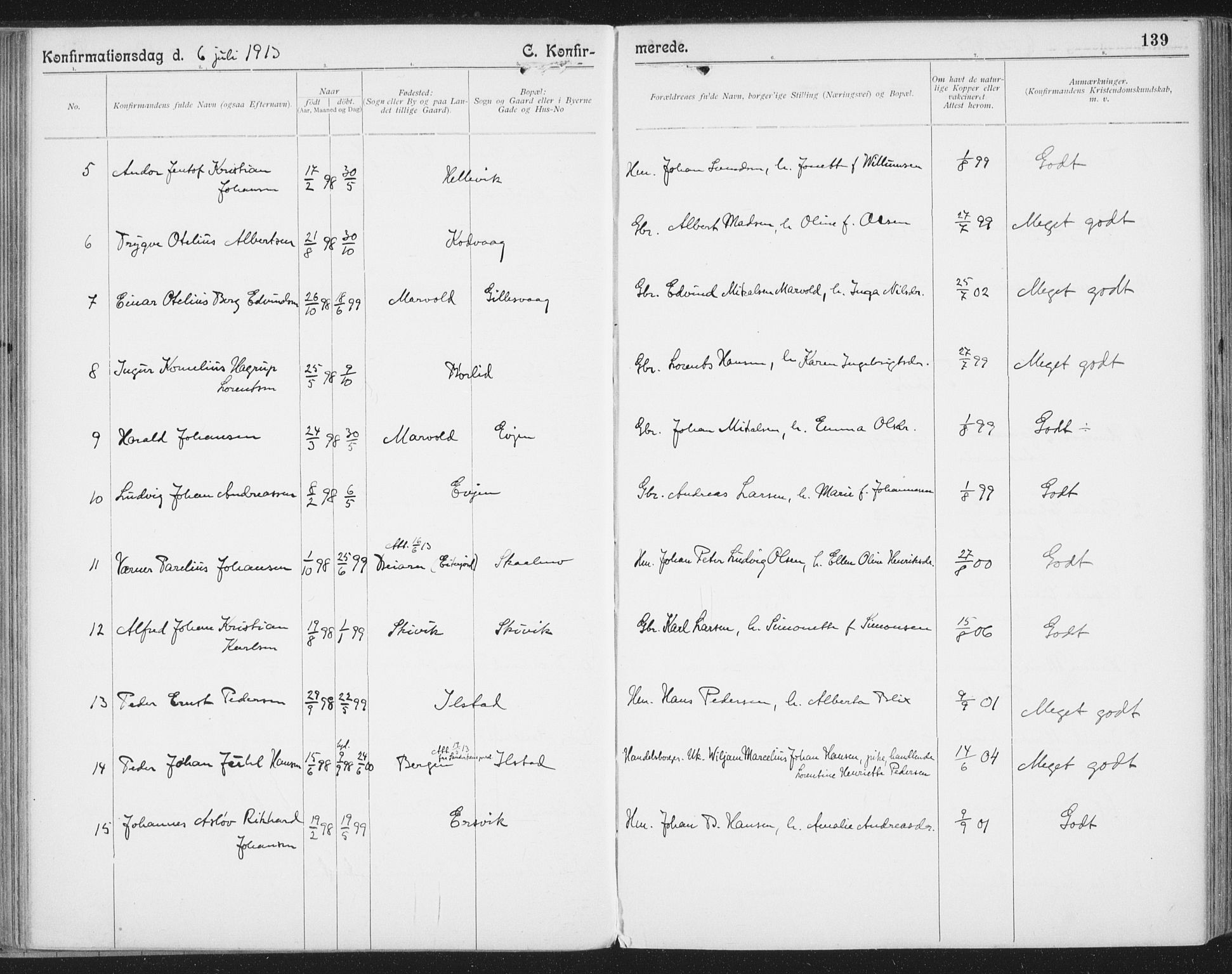 Ministerialprotokoller, klokkerbøker og fødselsregistre - Nordland, AV/SAT-A-1459/804/L0081: Parish register (official) no. 804A02, 1901-1915, p. 139