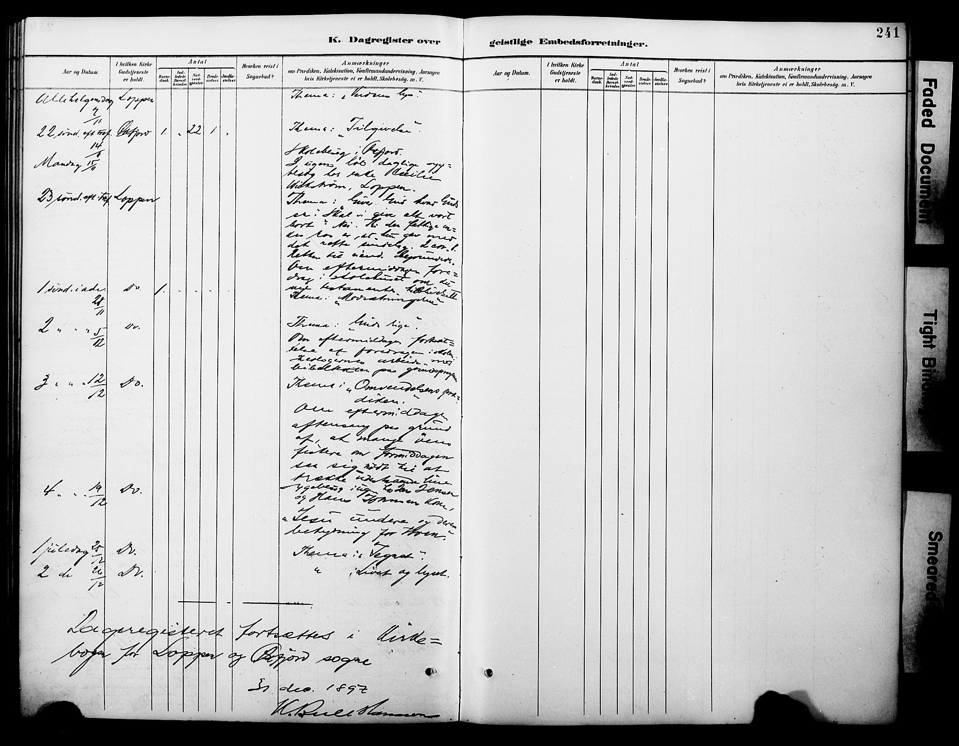 Loppa sokneprestkontor, AV/SATØ-S-1339/H/Ha/L0008kirke: Parish register (official) no. 8, 1889-1907, p. 241