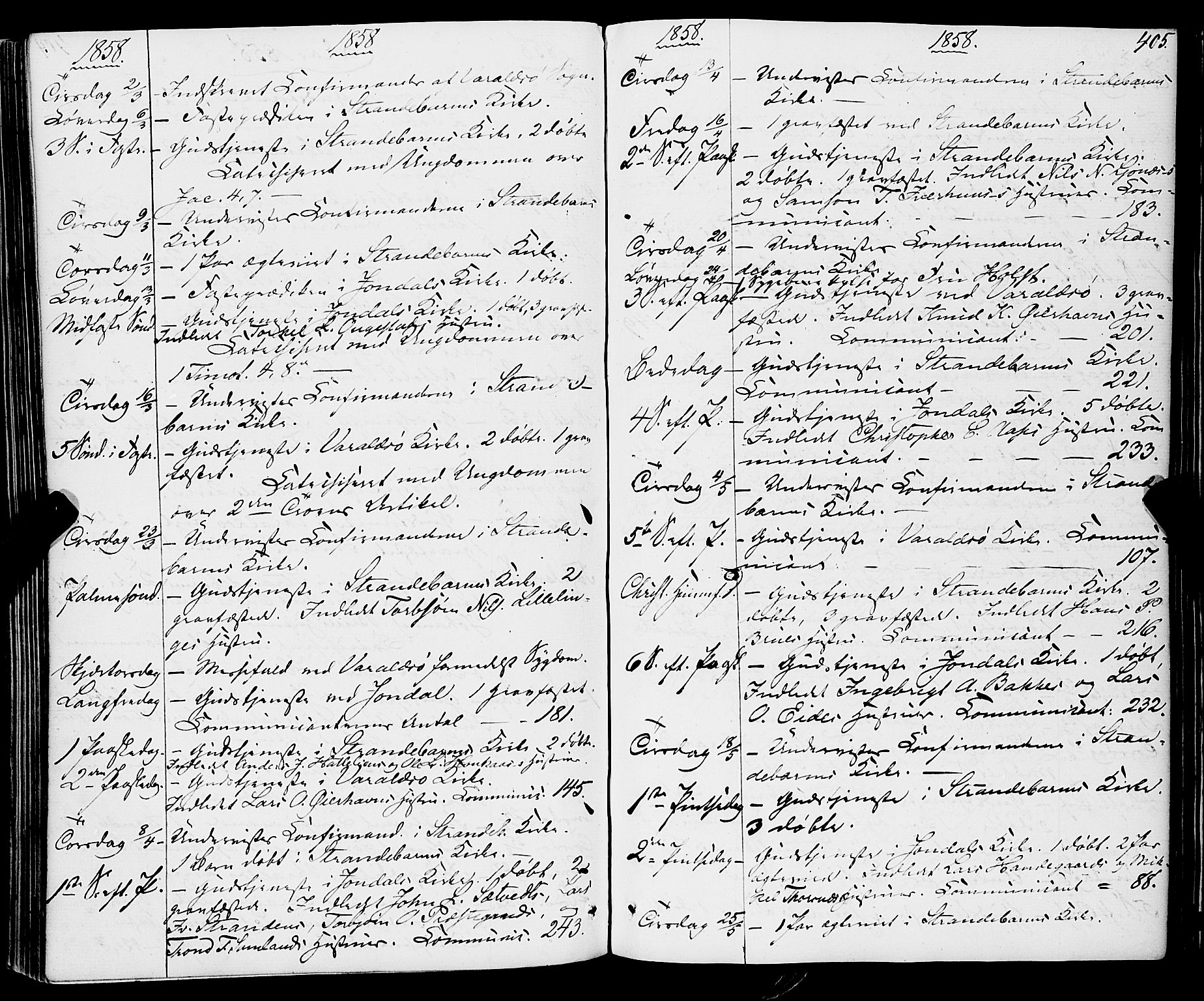 Strandebarm sokneprestembete, AV/SAB-A-78401/H/Haa: Parish register (official) no. A 8, 1858-1872, p. 405