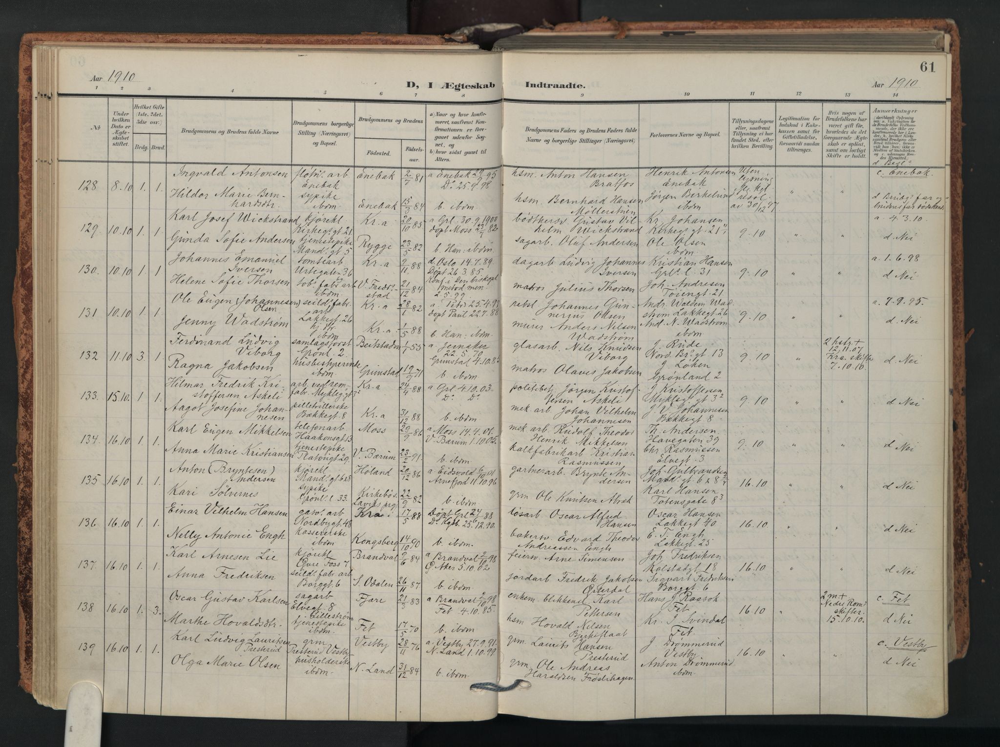 Grønland prestekontor Kirkebøker, SAO/A-10848/F/Fa/L0017: Parish register (official) no. 17, 1906-1934, p. 61