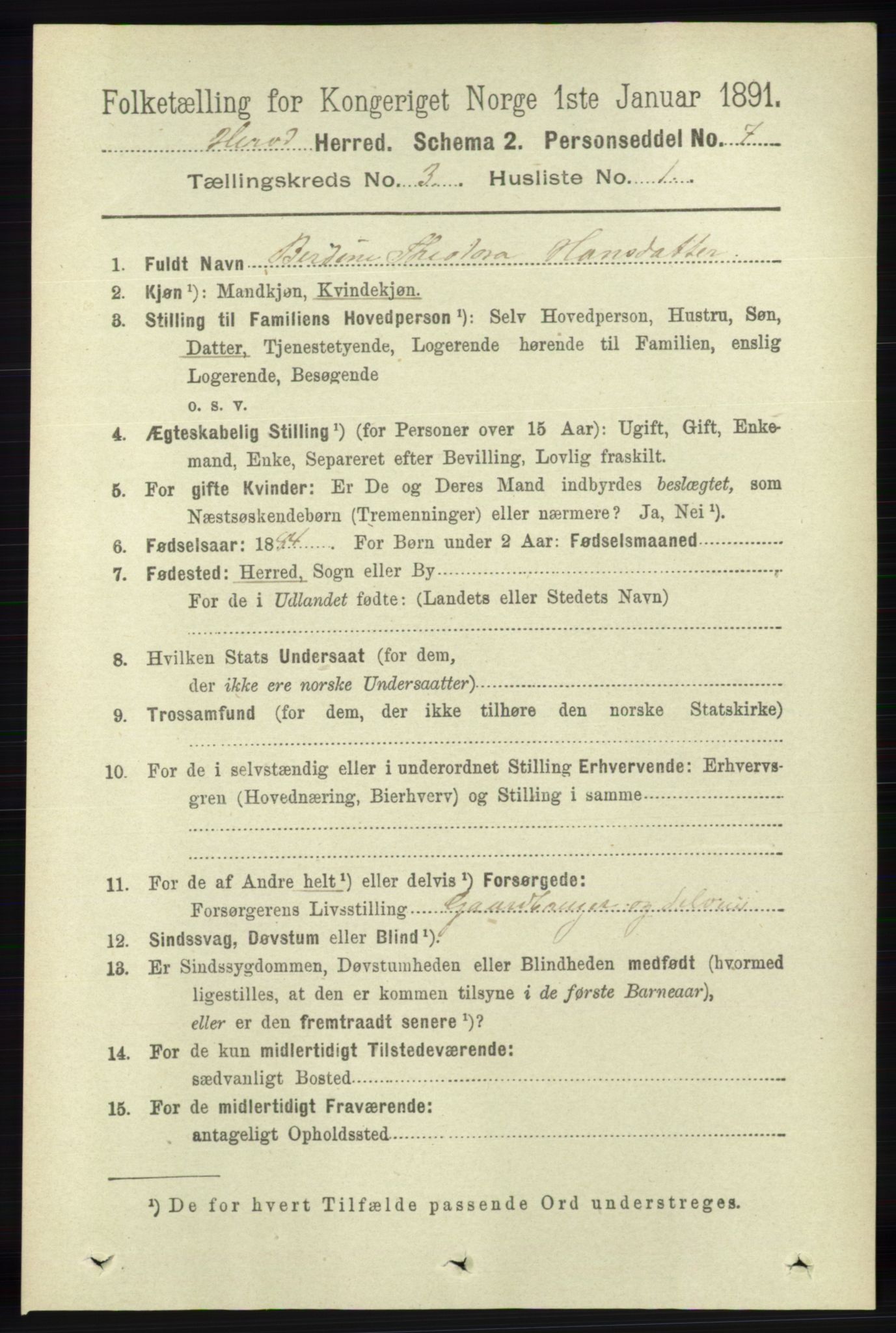 RA, 1891 census for 1039 Herad, 1891, p. 989