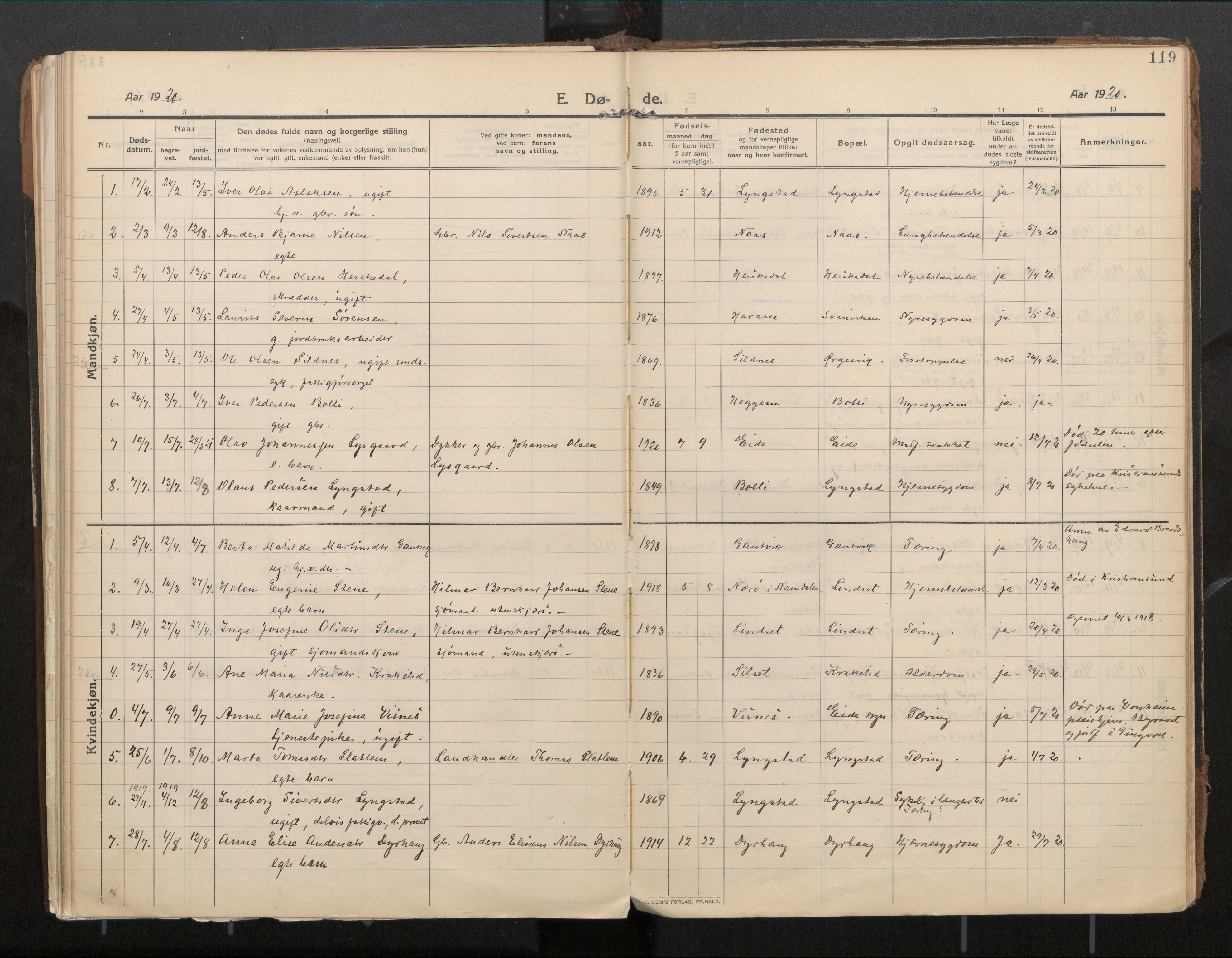 Ministerialprotokoller, klokkerbøker og fødselsregistre - Møre og Romsdal, SAT/A-1454/571/L0836b: Parish register (official) no. 571A03, 1911-1926, p. 119