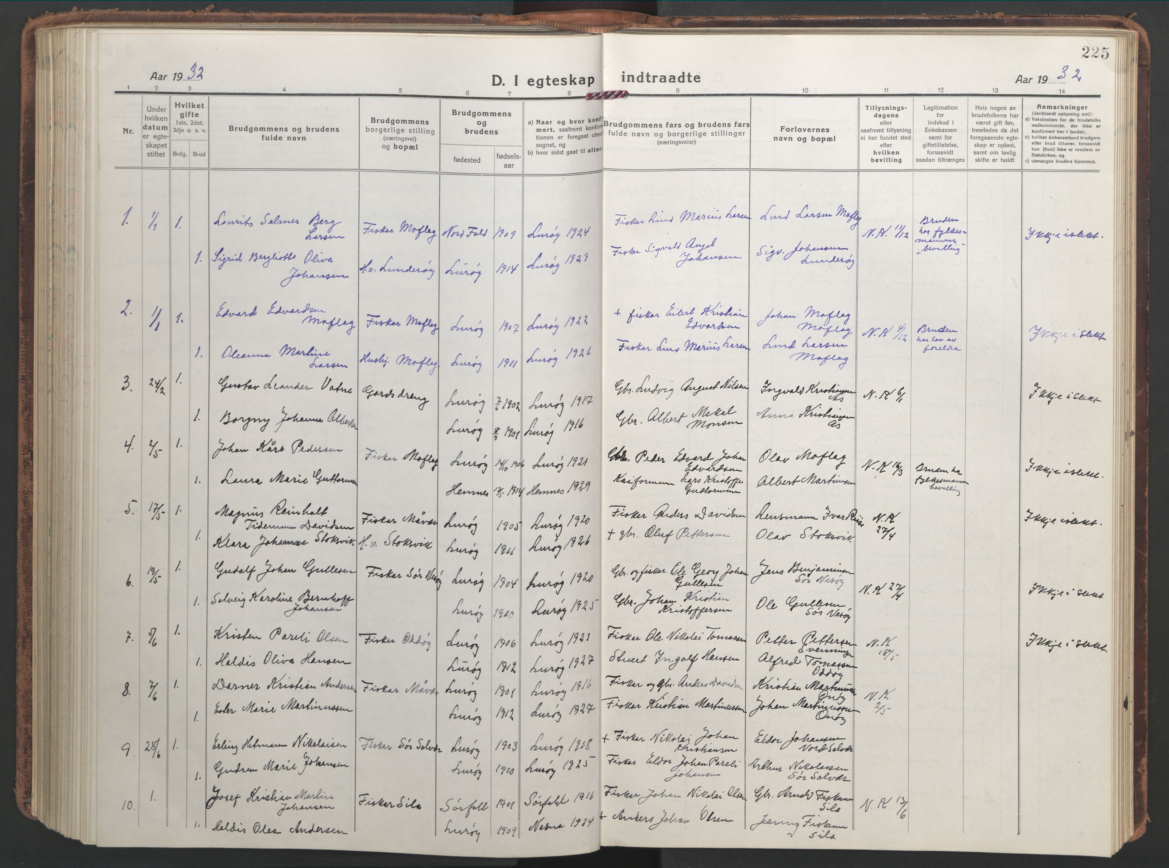 Ministerialprotokoller, klokkerbøker og fødselsregistre - Nordland, SAT/A-1459/839/L0574: Parish register (copy) no. 839C04, 1918-1950, p. 225
