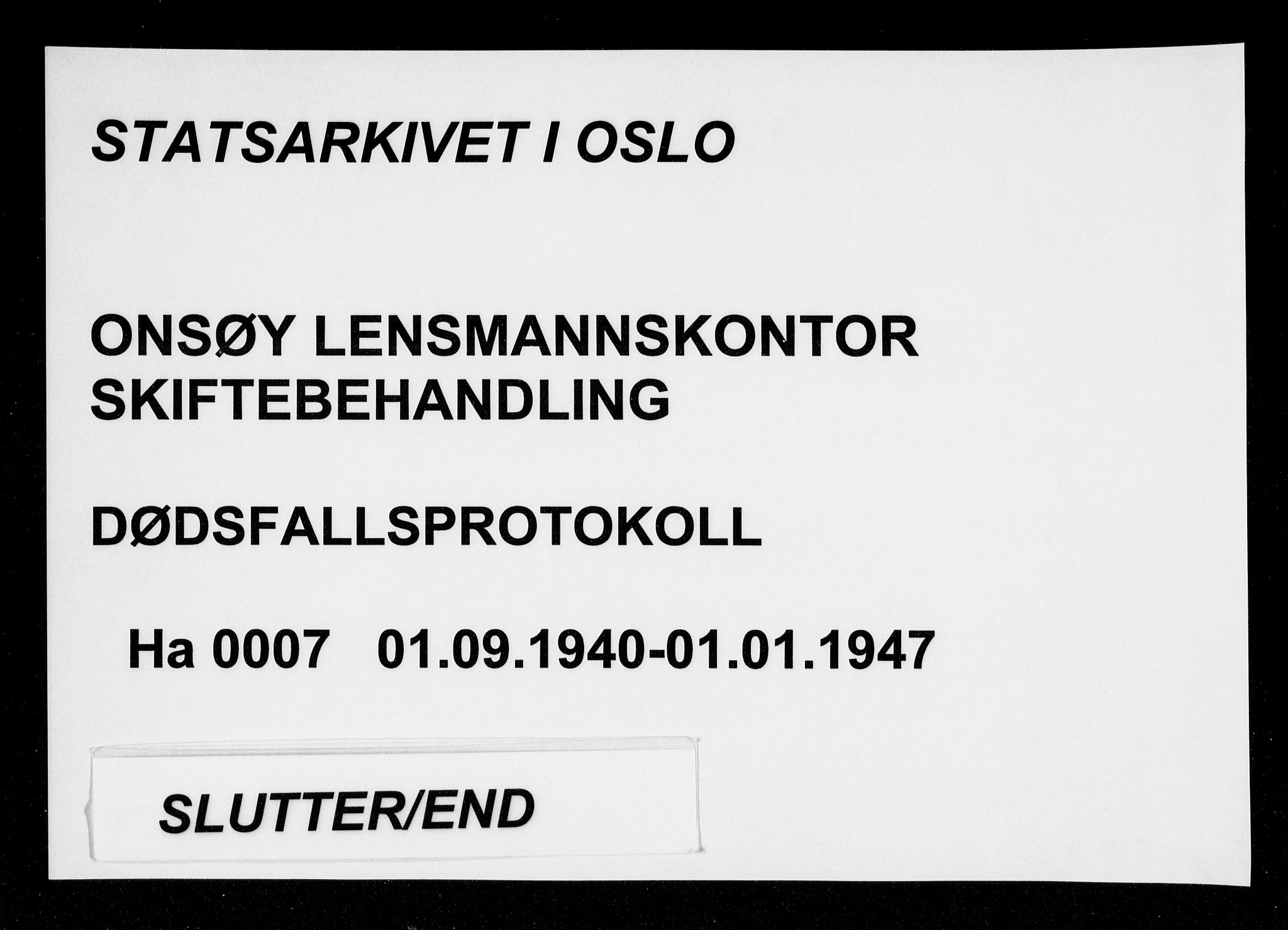 Onsøy lensmannskontor, SAO/A-10007/H/Ha/L0007: Dødsfallsprotokoll, 1940-1947
