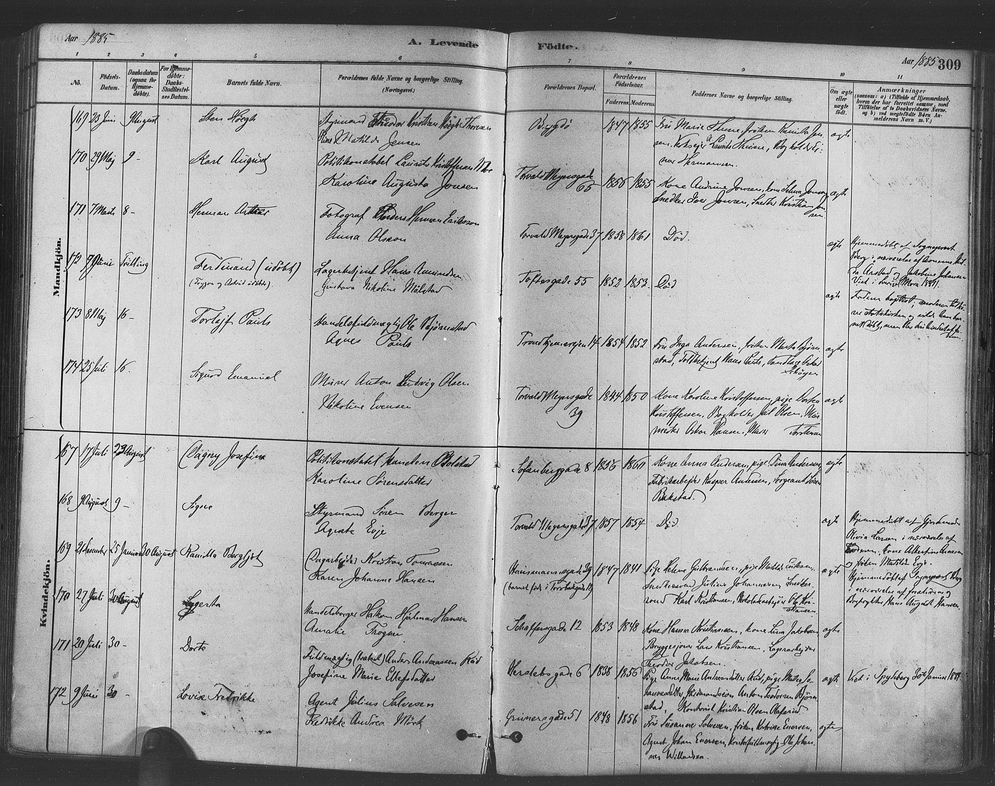 Paulus prestekontor Kirkebøker, AV/SAO-A-10871/F/Fa/L0003: Parish register (official) no. 3, 1879-1887, p. 309