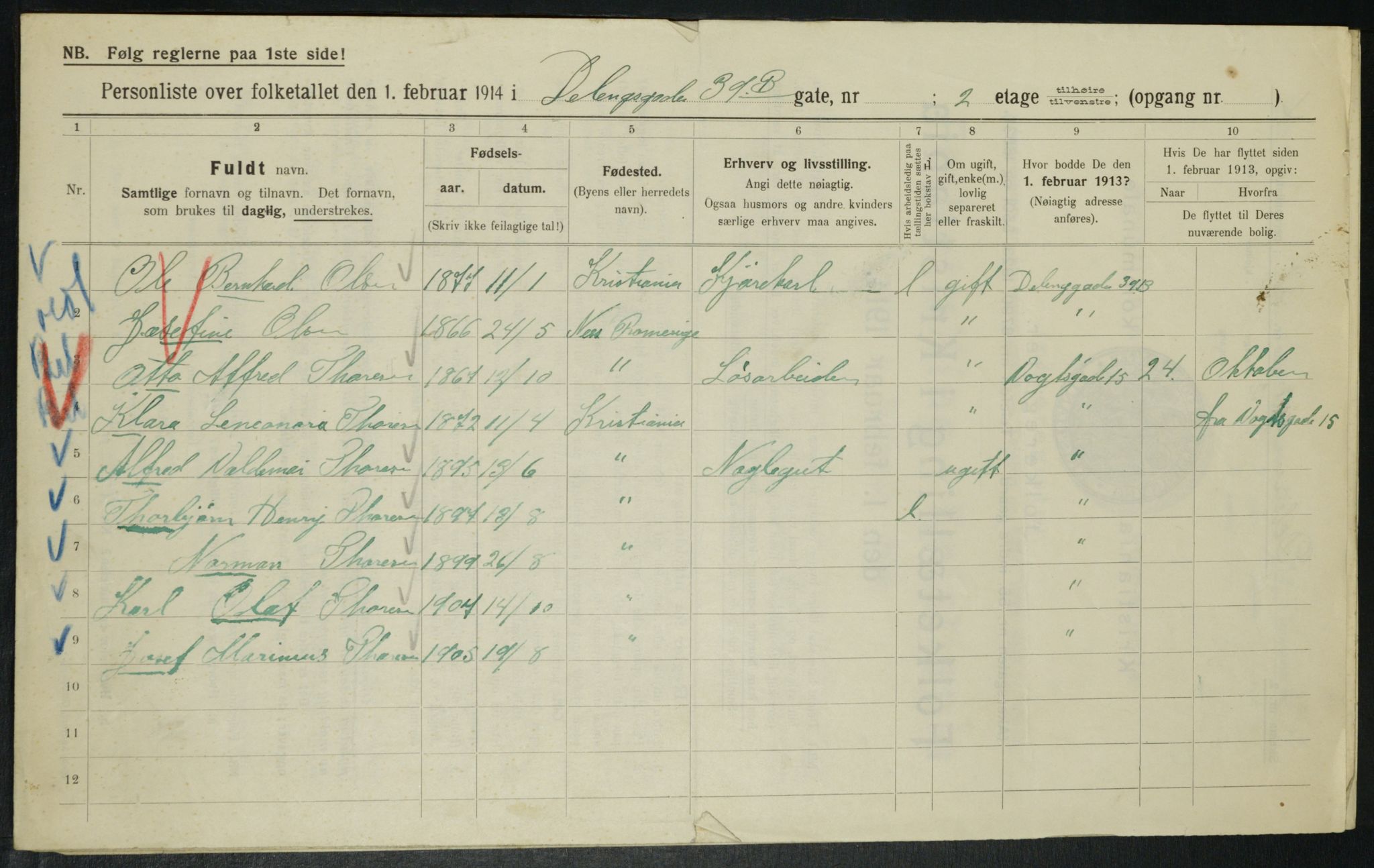 OBA, Municipal Census 1914 for Kristiania, 1914, p. 18039