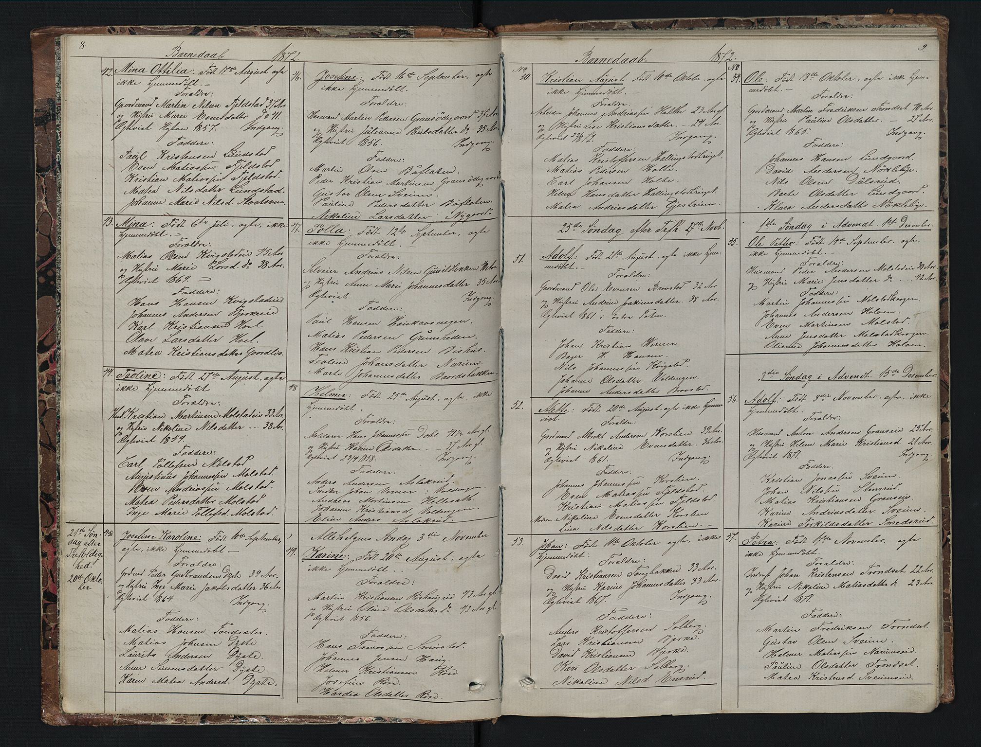 Vestre Toten prestekontor, AV/SAH-PREST-108/H/Ha/Hab/L0007: Parish register (copy) no. 7, 1872-1900, p. 8-9