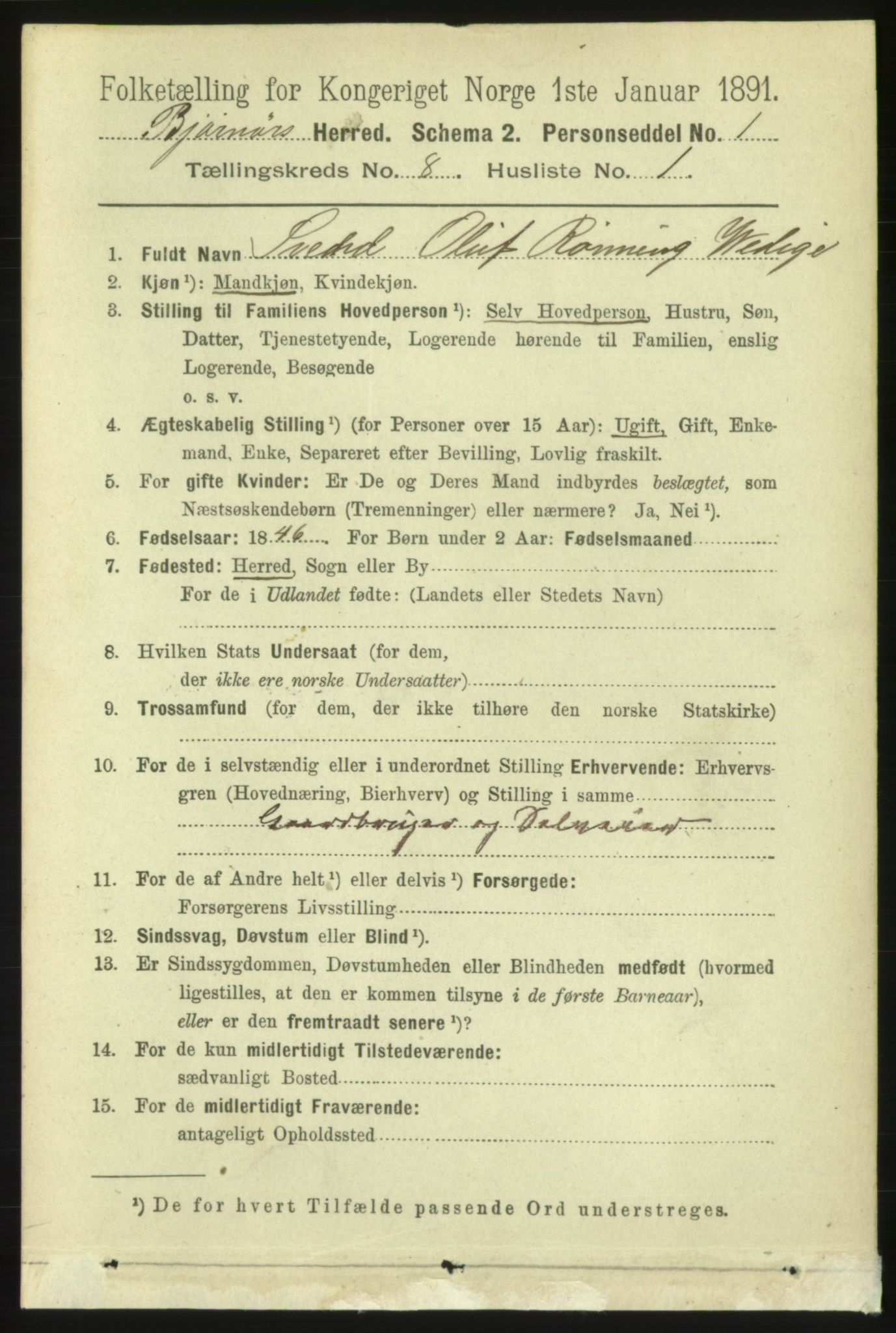 RA, 1891 census for 1632 Bjørnør, 1891, p. 3377