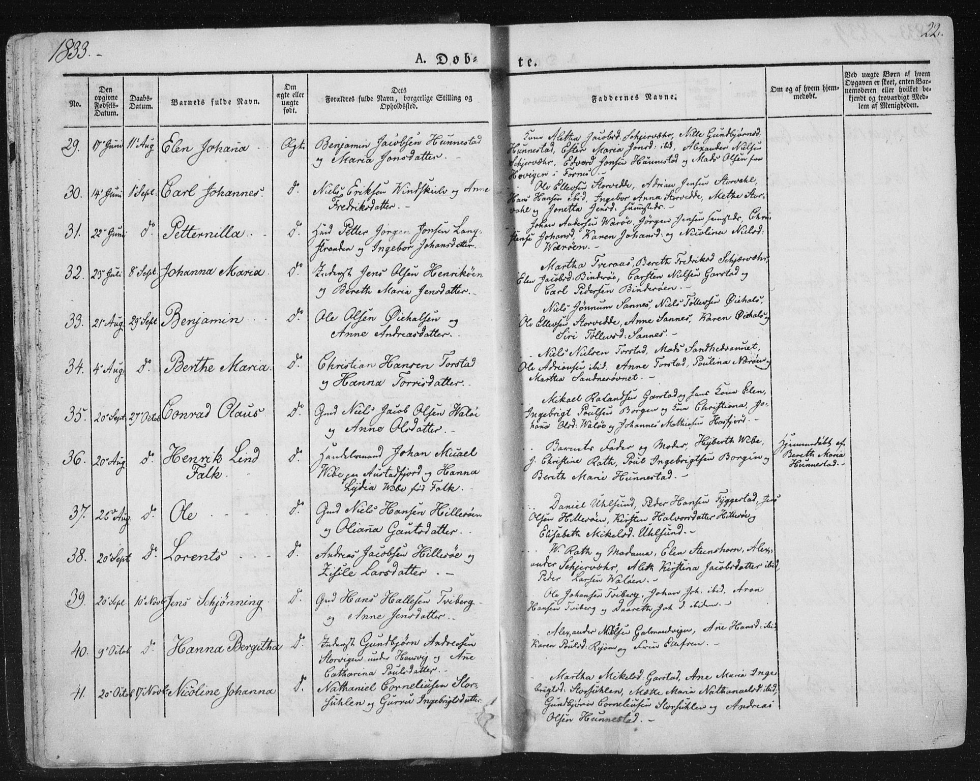 Ministerialprotokoller, klokkerbøker og fødselsregistre - Nord-Trøndelag, SAT/A-1458/784/L0669: Parish register (official) no. 784A04, 1829-1859, p. 22