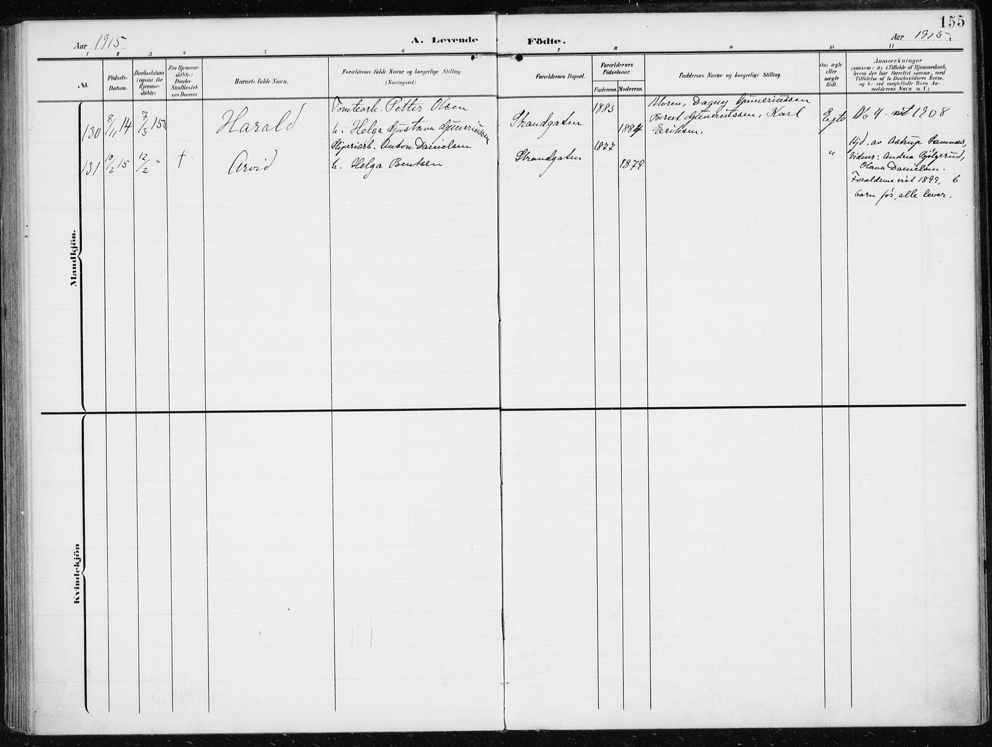 Modum kirkebøker, AV/SAKO-A-234/F/Fa/L0014a: Parish register (official) no. 14A, 1906-1918, p. 155