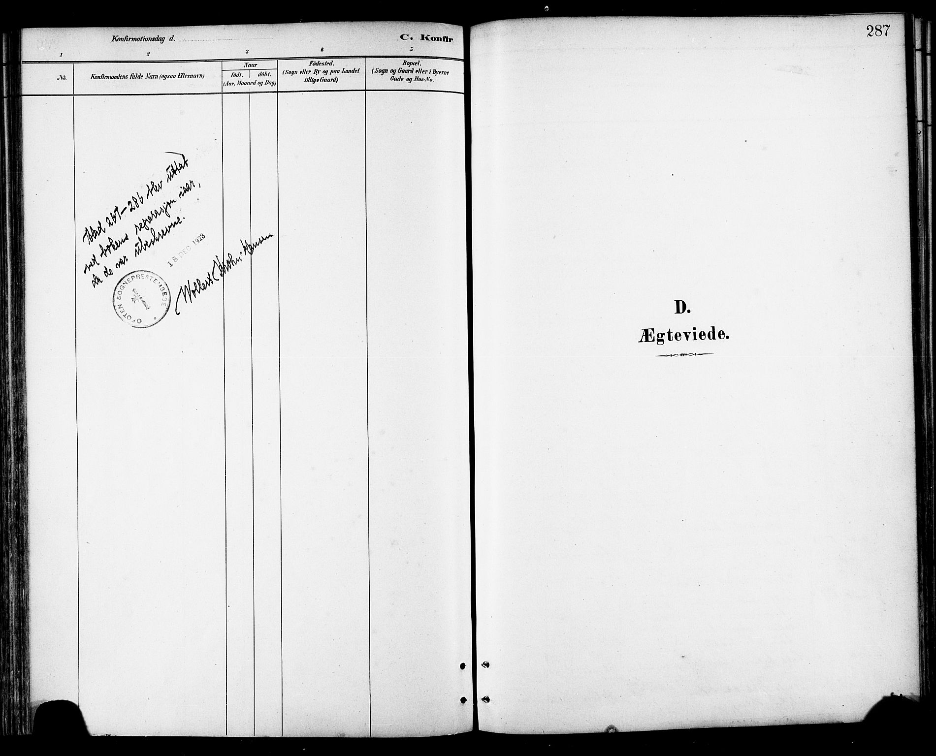 Ministerialprotokoller, klokkerbøker og fødselsregistre - Nordland, AV/SAT-A-1459/866/L0938: Parish register (official) no. 866A01, 1879-1893, p. 287