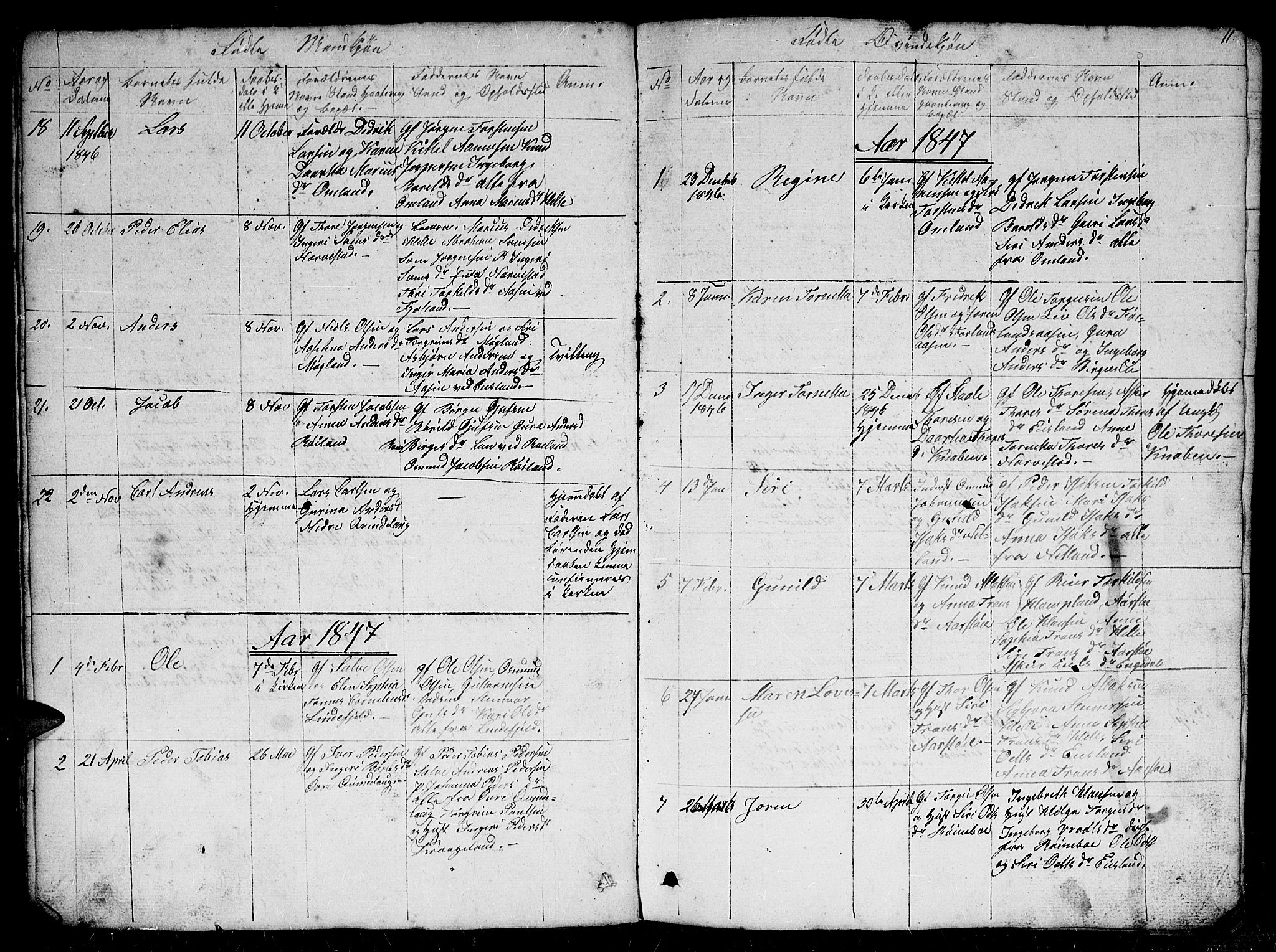 Fjotland sokneprestkontor, AV/SAK-1111-0010/F/Fb/L0002: Parish register (copy) no. B 2, 1841-1871, p. 11