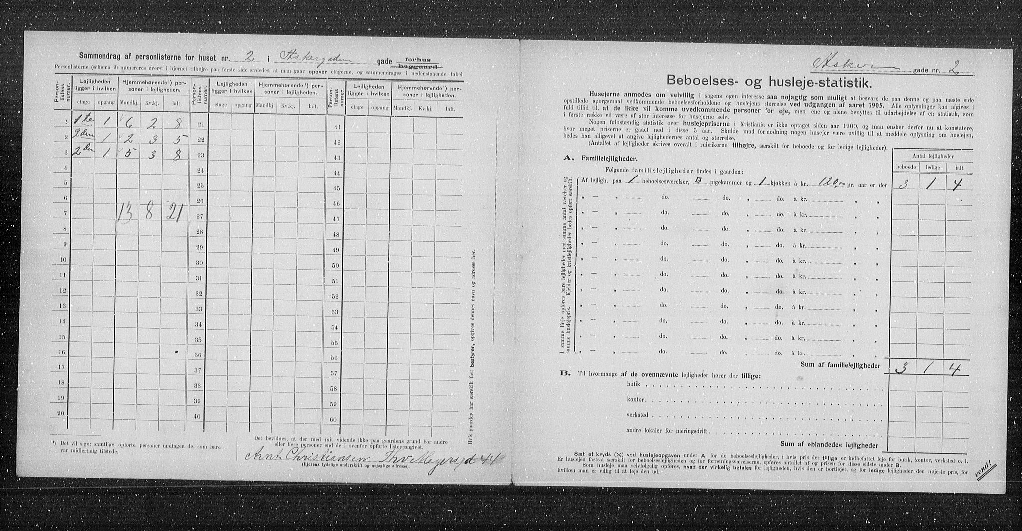 OBA, Municipal Census 1905 for Kristiania, 1905, p. 1289