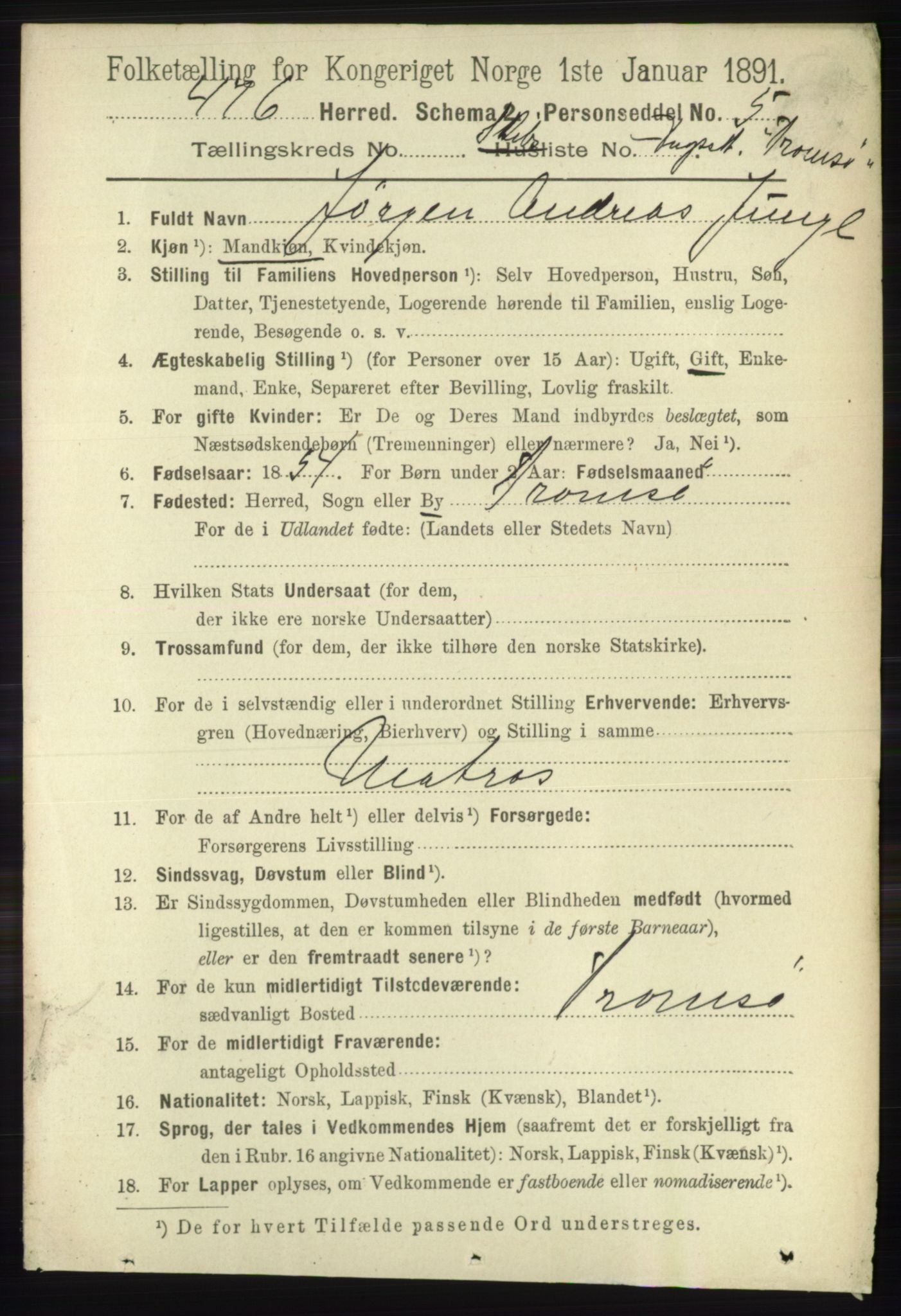 RA, 1891 census for 1938 Lyngen, 1891, p. 6252