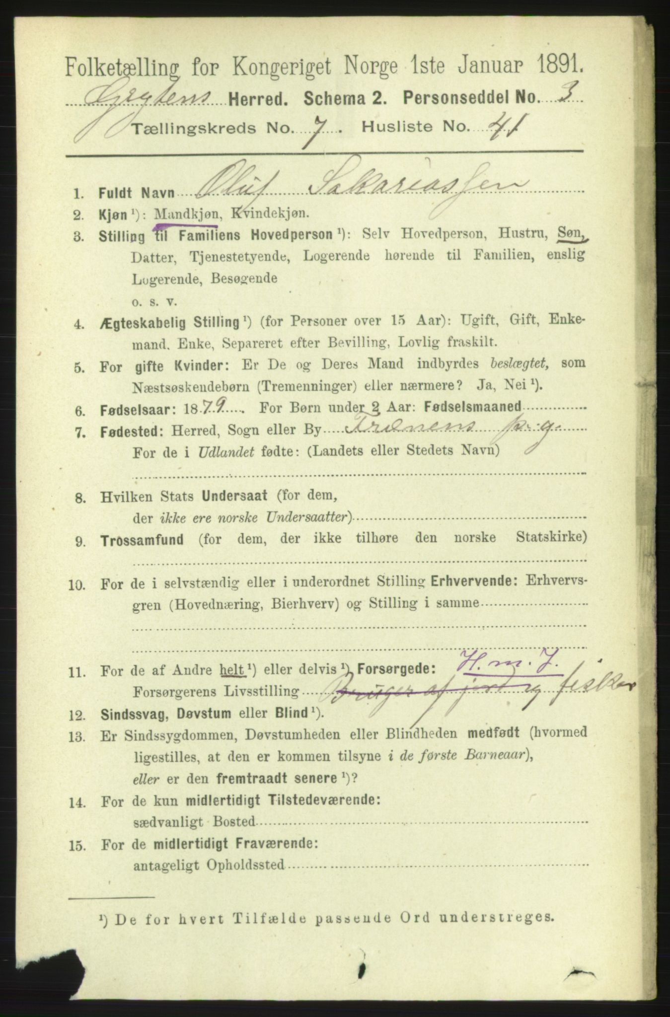 RA, 1891 census for 1539 Grytten, 1891, p. 3126