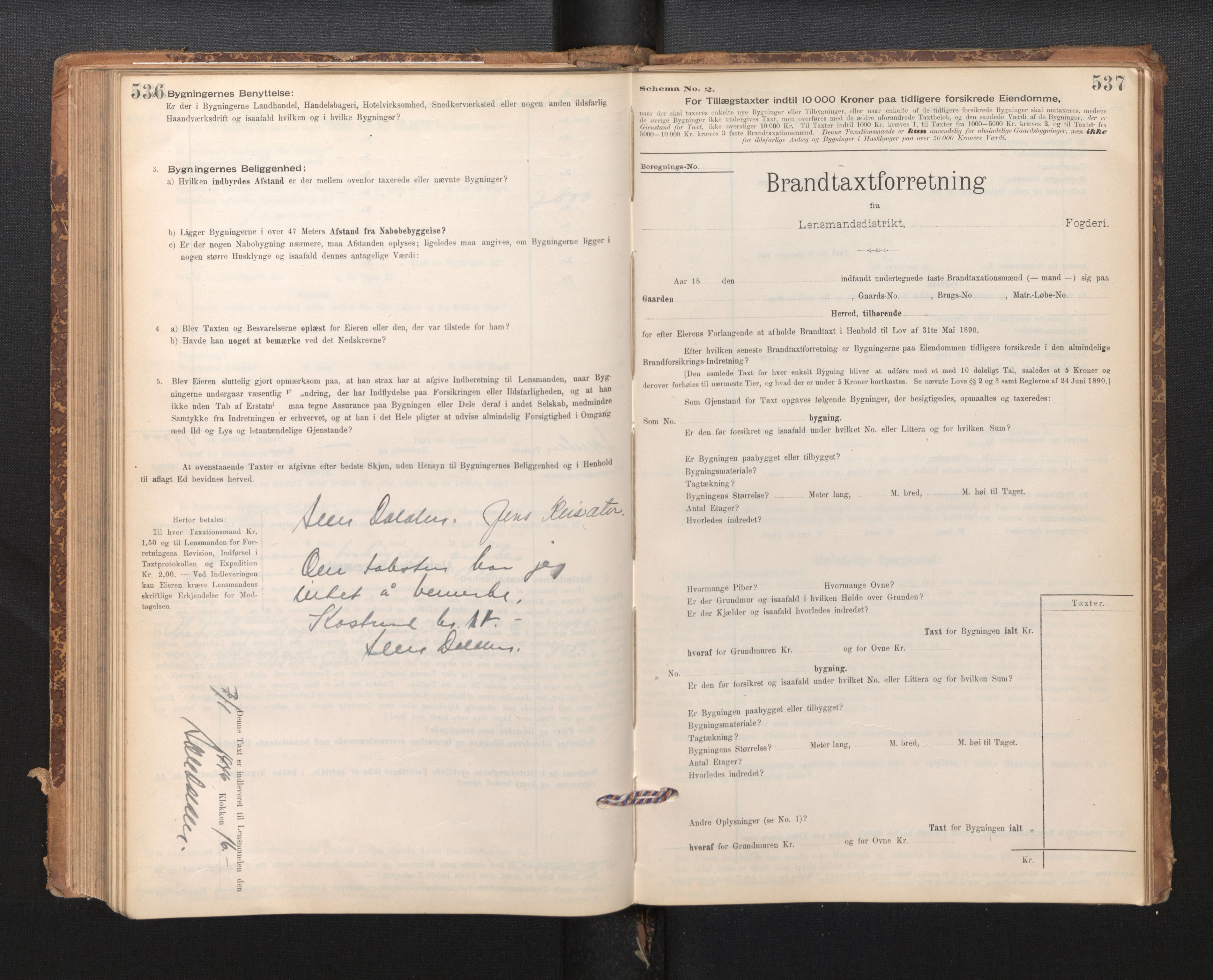 Lensmannen i Ulvik, SAB/A-35601/0012/L0003: Branntakstprotokoll, skjematakst, 1895-1946, p. 536-537