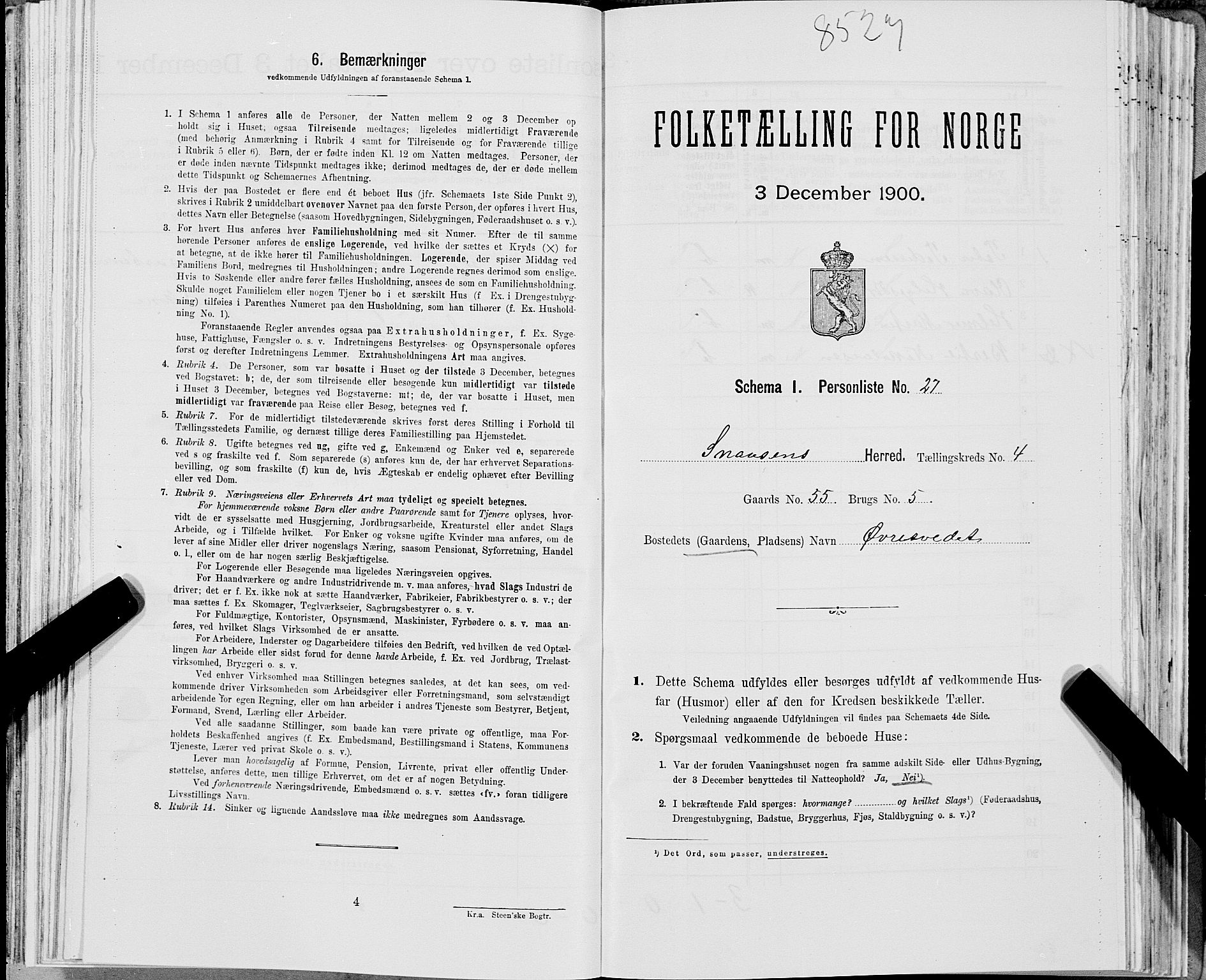 SAT, 1900 census for Snåsa, 1900, p. 918