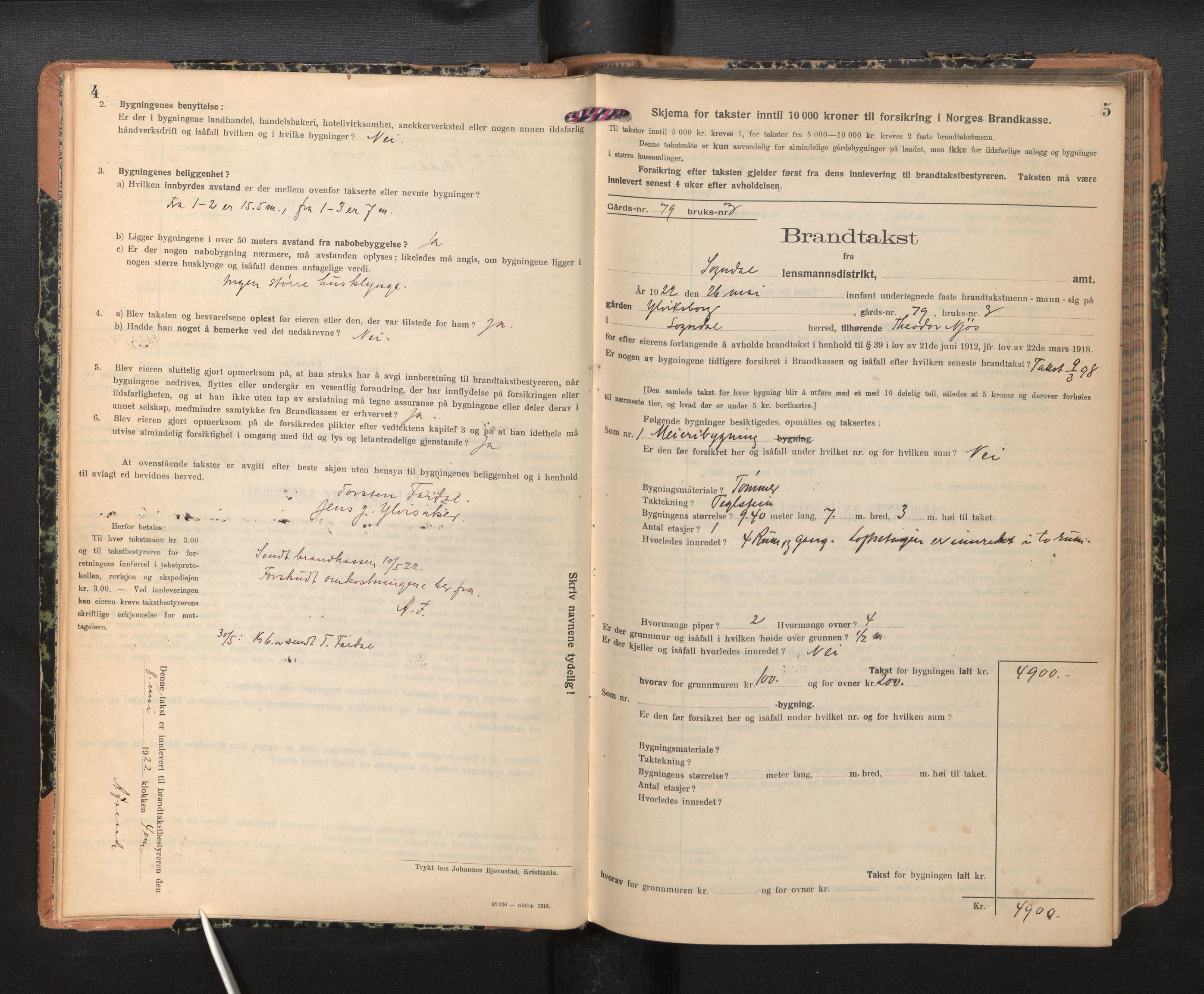 Lensmannen i Sogndal, AV/SAB-A-29901/0012/L0012: Branntakstprotokoll, skjematakst, 1922-1931, p. 4-5