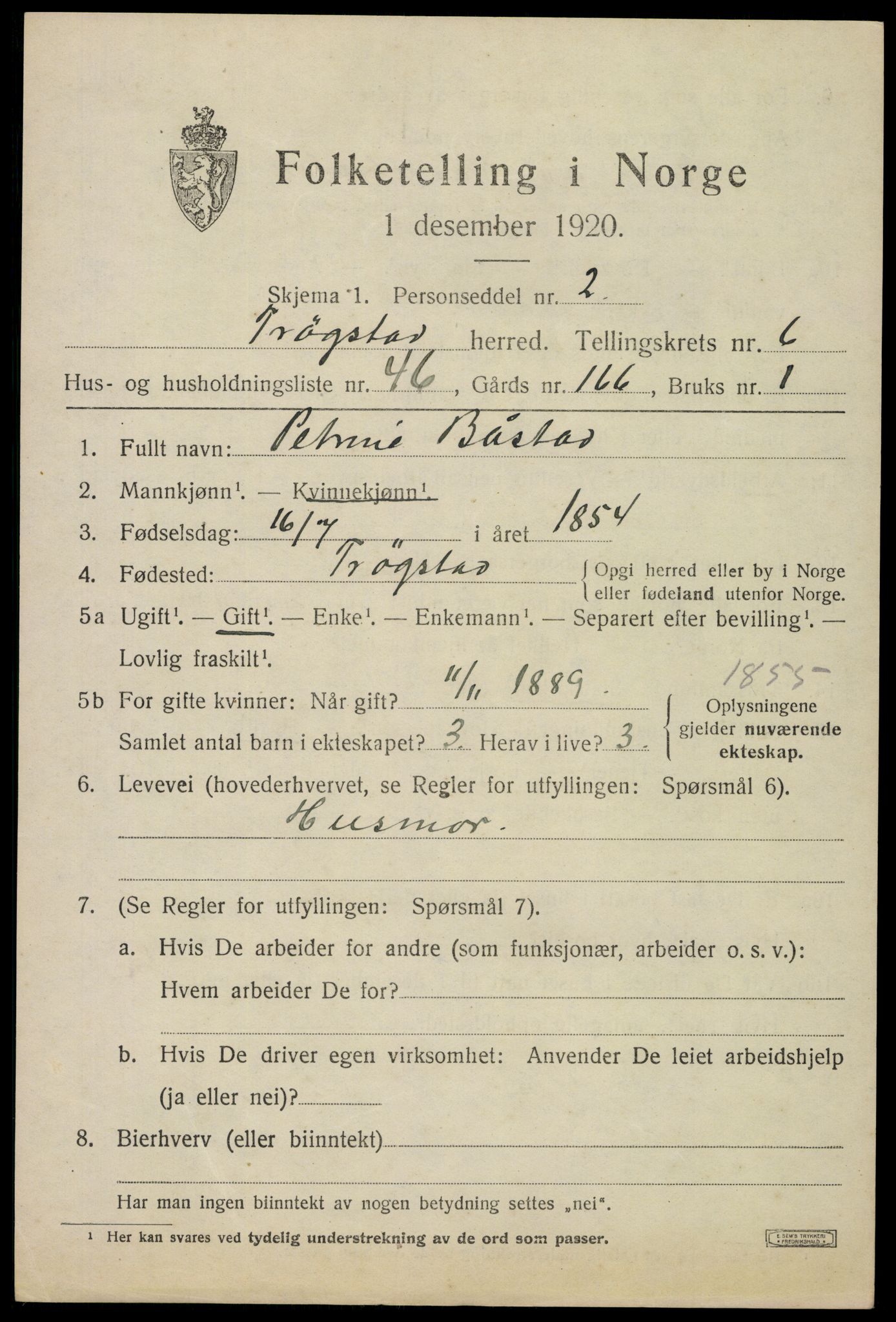 SAO, 1920 census for Trøgstad, 1920, p. 7090